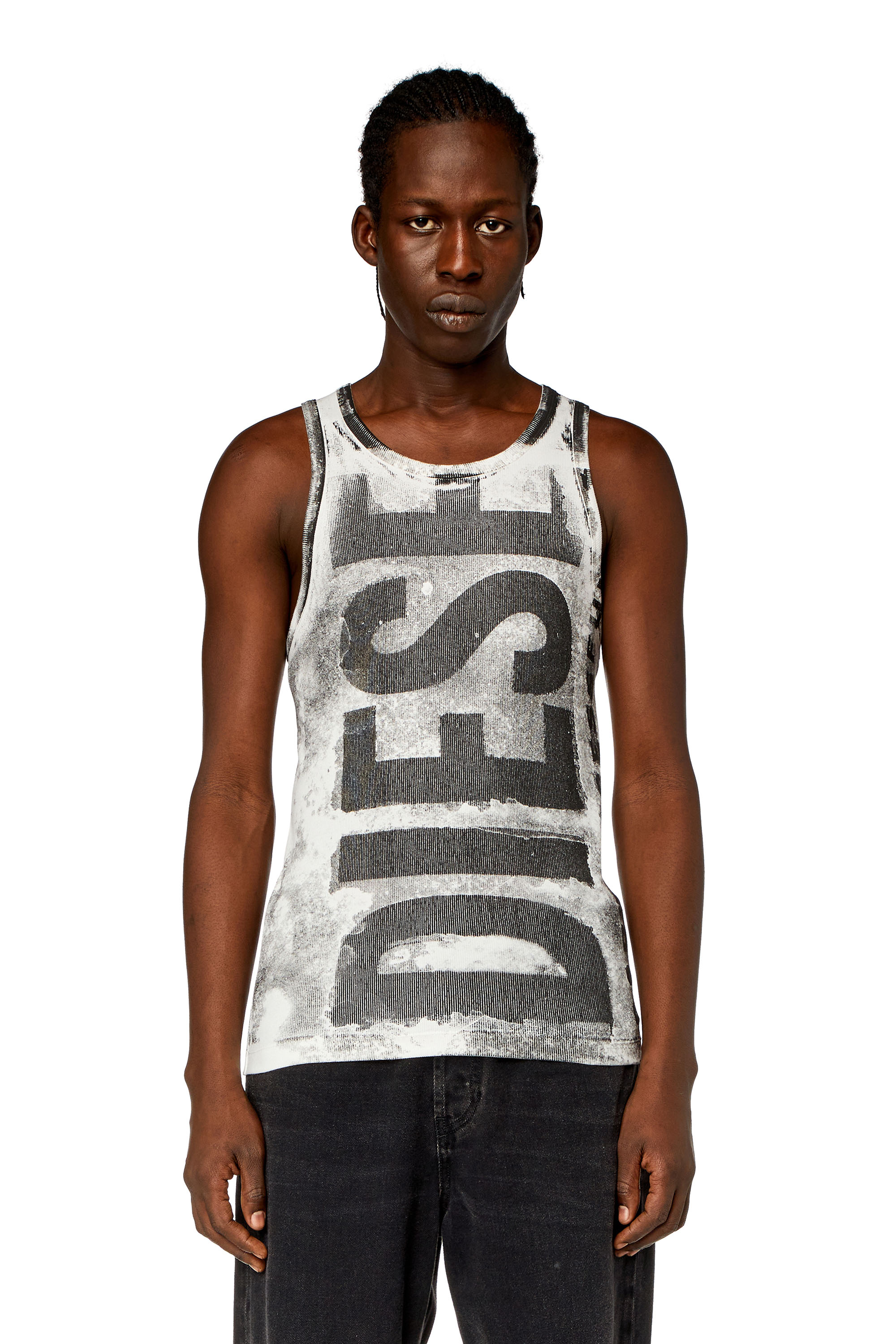 Diesel - T-LIFT-BISC, Herren Tanktop mit auslaufenden Maxi-Logos in Schwarz/Grau - 1