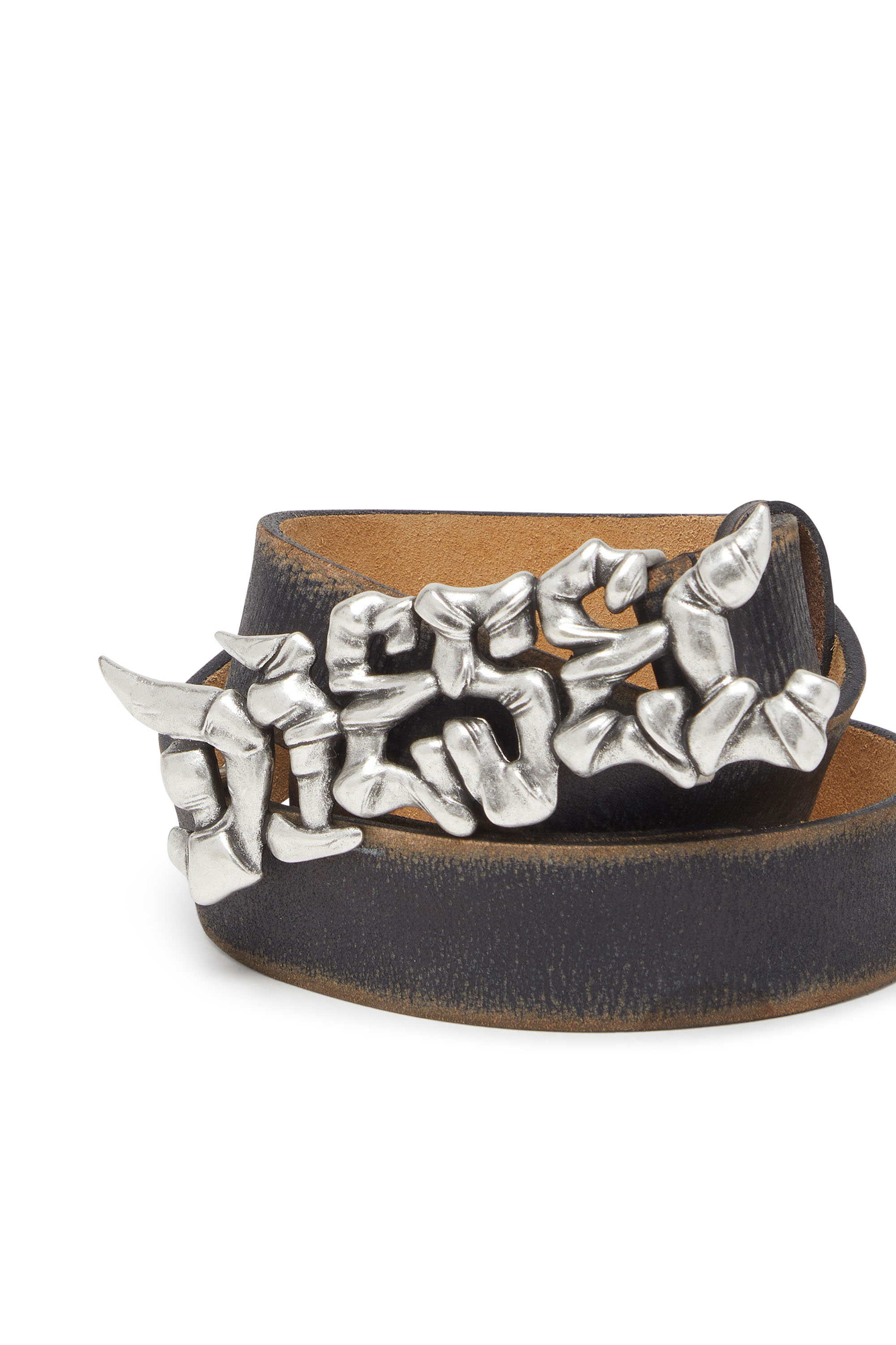 Diesel - B-GRAFFITI, Unisex 3.5 cm behandelter Gürtel aus Leder mit Graffiti-Schnalle in Schwarz/Beige - 3