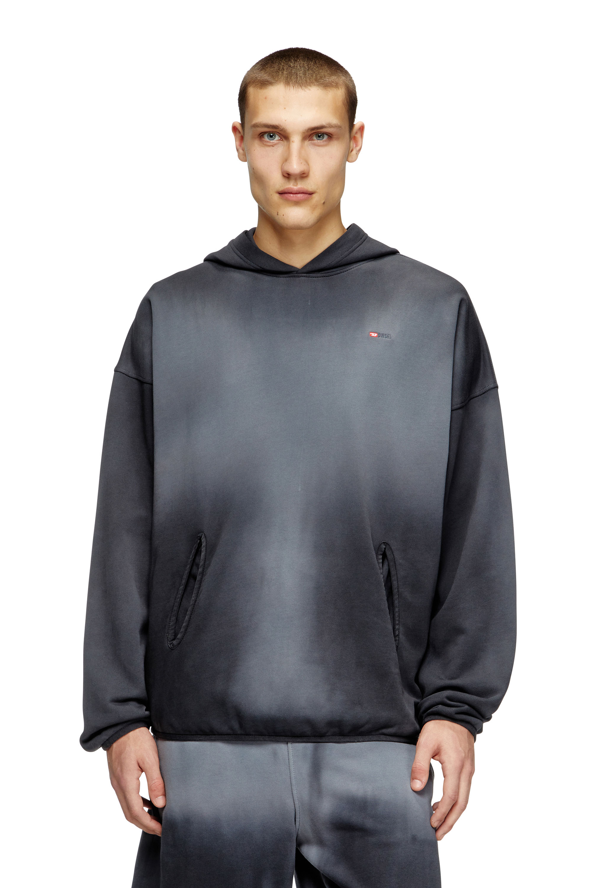 Diesel - S-EE-T1, Sweat-shirt à capuche délavé avec micro logo Homme in Noir - 3