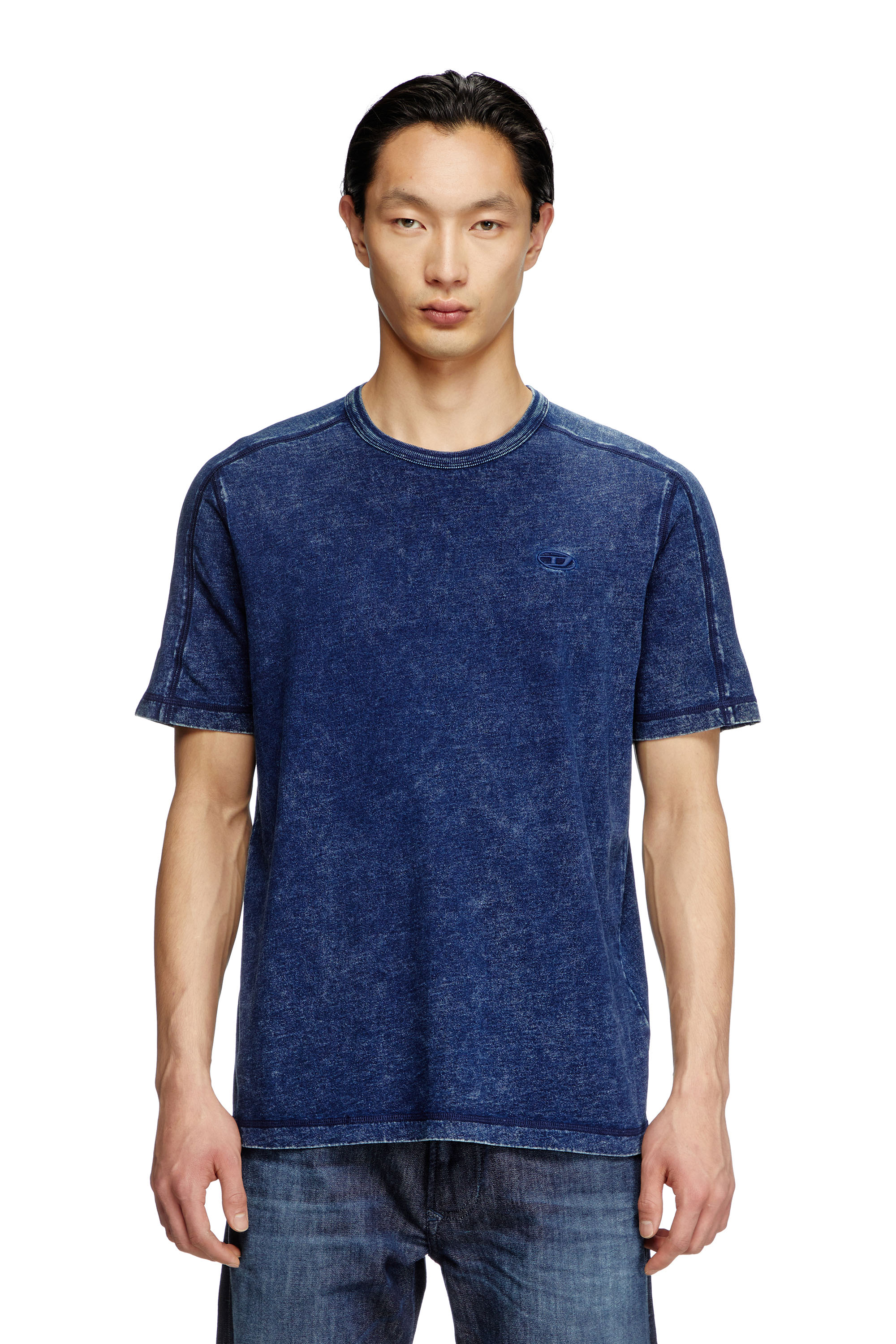 Diesel - T-ADJIND, T-shirt en jersey effet denim Homme in Bleu - 1