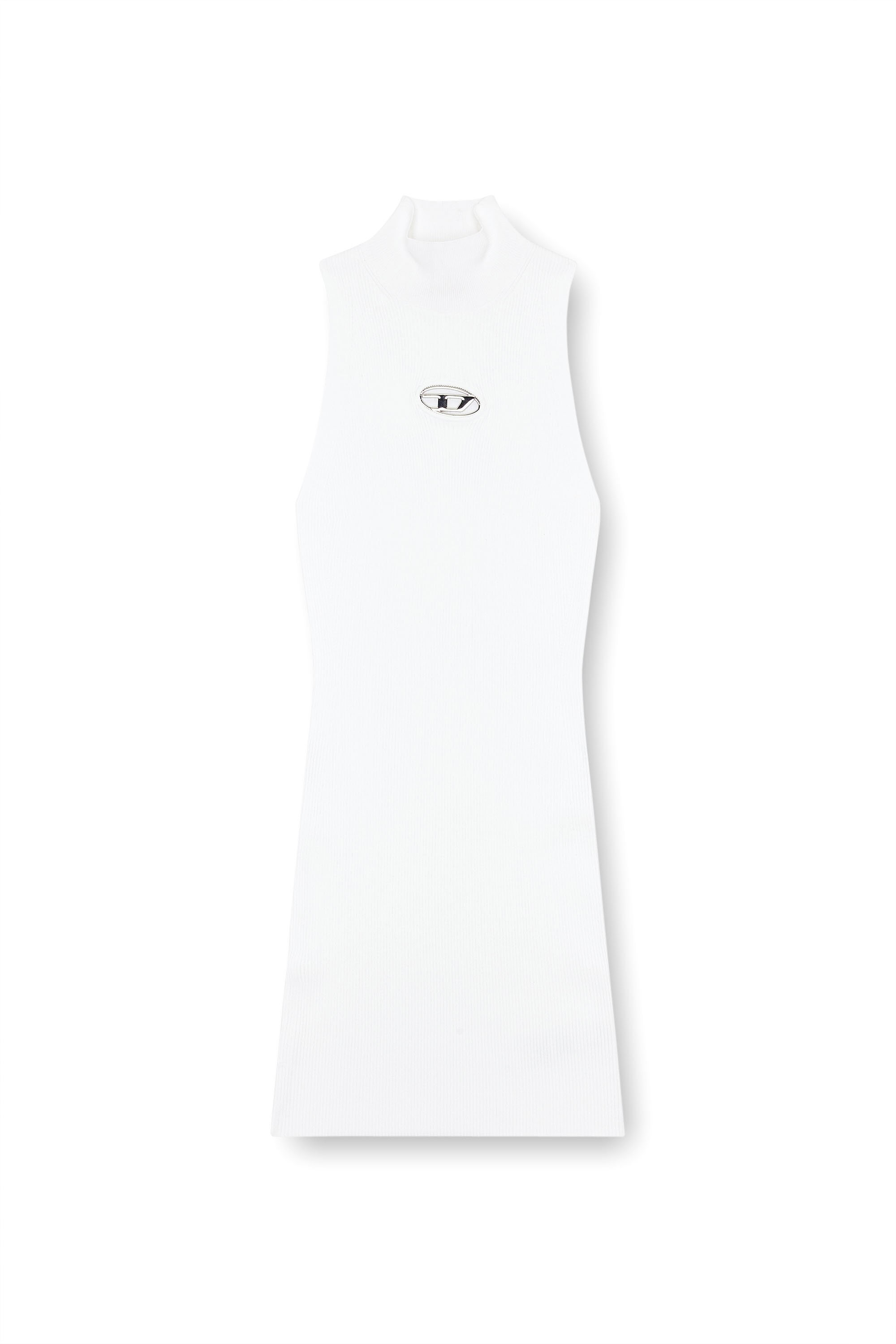Diesel - M-ONERVAX, Femme Robe courte à col roulé en maille côtelée in Blanc - Image 1