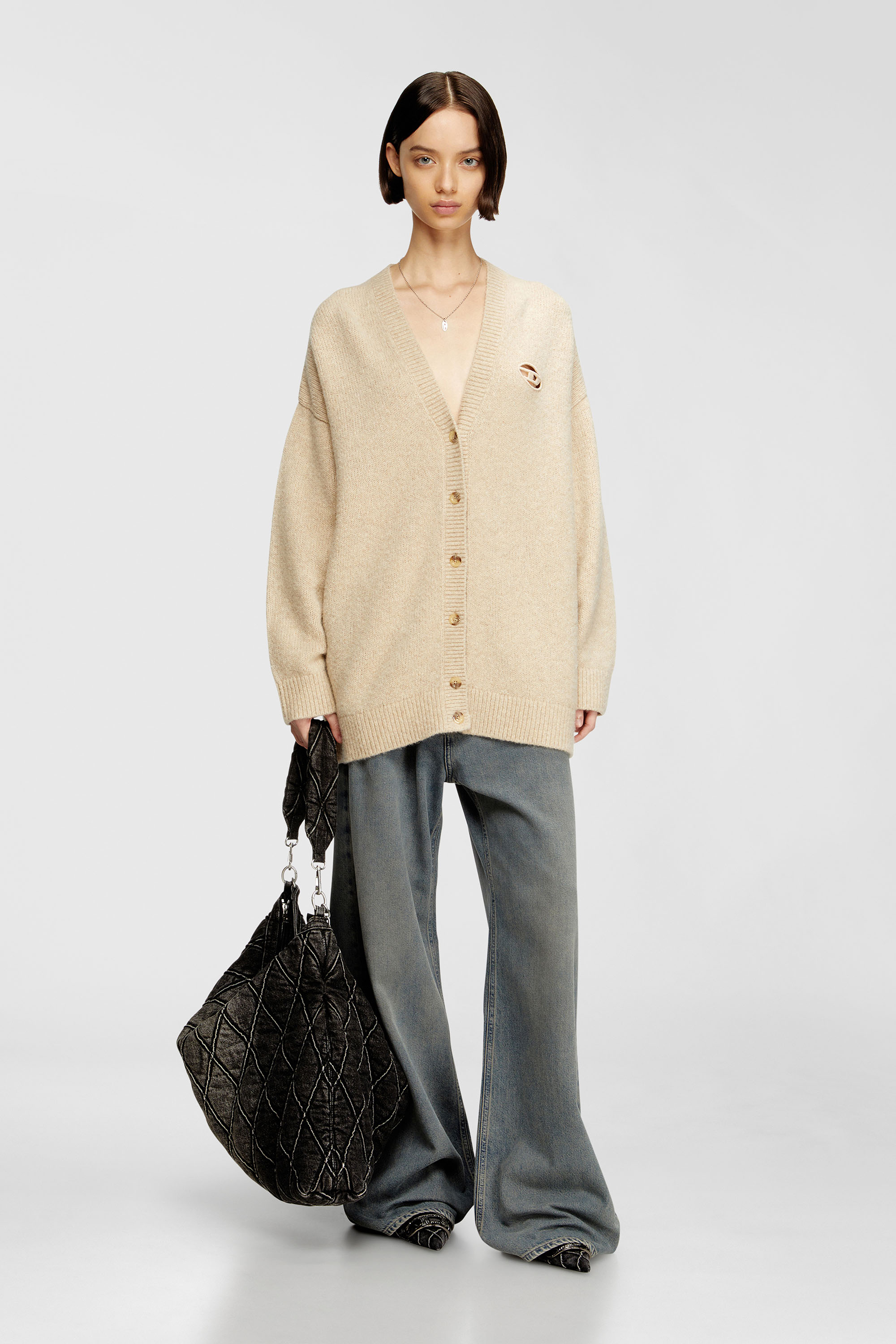 Diesel - M-AREELA, Cardigan en m&eacute;lange de laine et d'alpaga Femme in Beige - 1