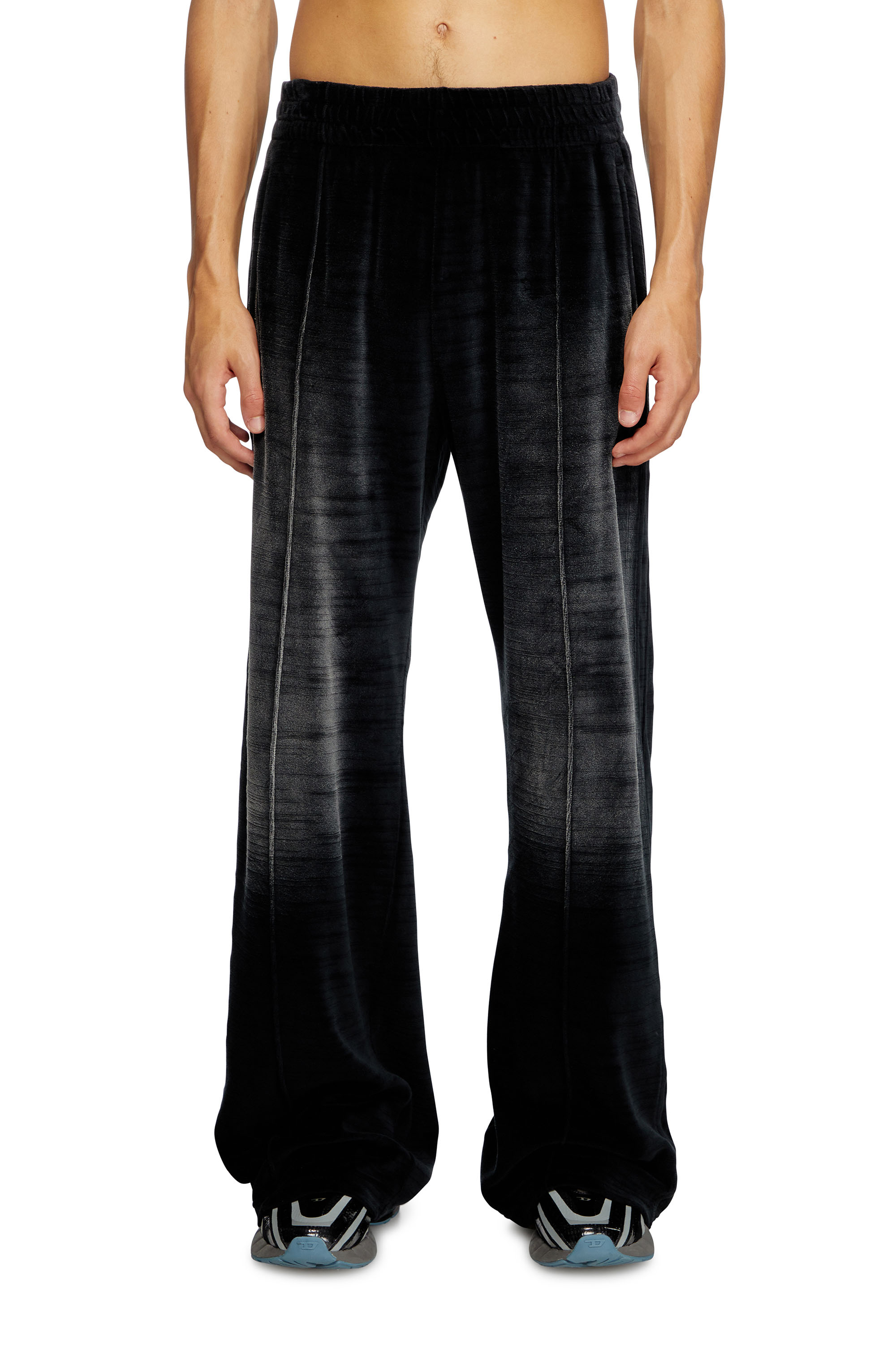 Diesel - P-OZAMP-BAND, Pantalon de survêtement en chenille délavée Homme in Noir - 1