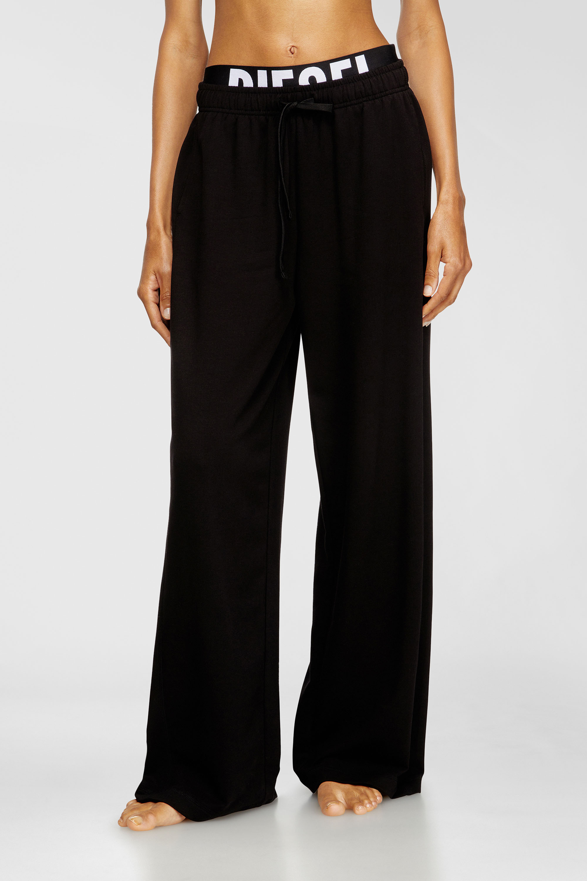 Diesel - LESLIE-D-POP, Pantaloni da tuta in spugna di cotone con fascia in vita con logo Donna in Nero - 1