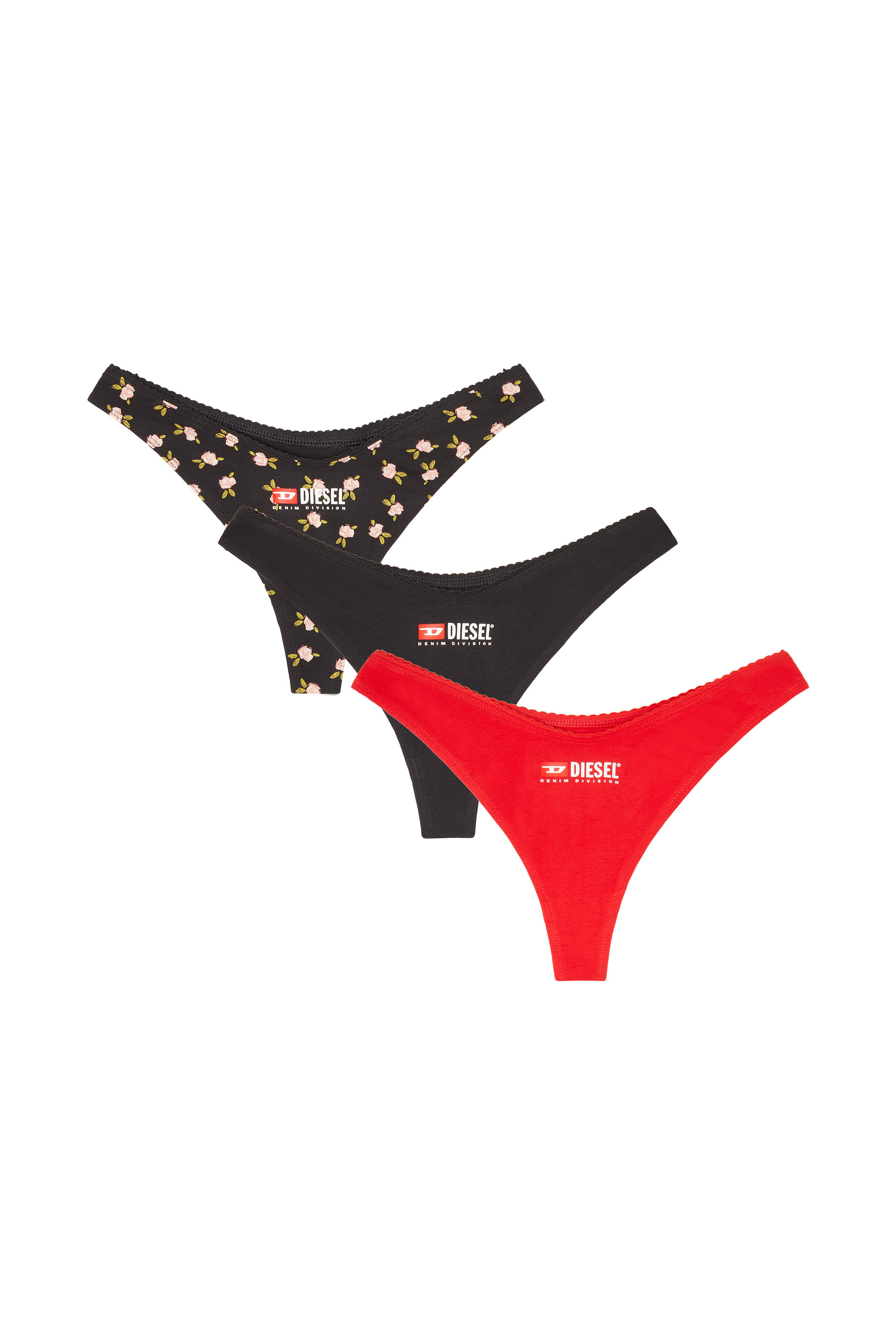 Diesel - PUNCHY-D-CORE-3PACK, Damen 3er-Pack Stretch-Baumwollstrings mit Blumenprint in Schwarz - 1