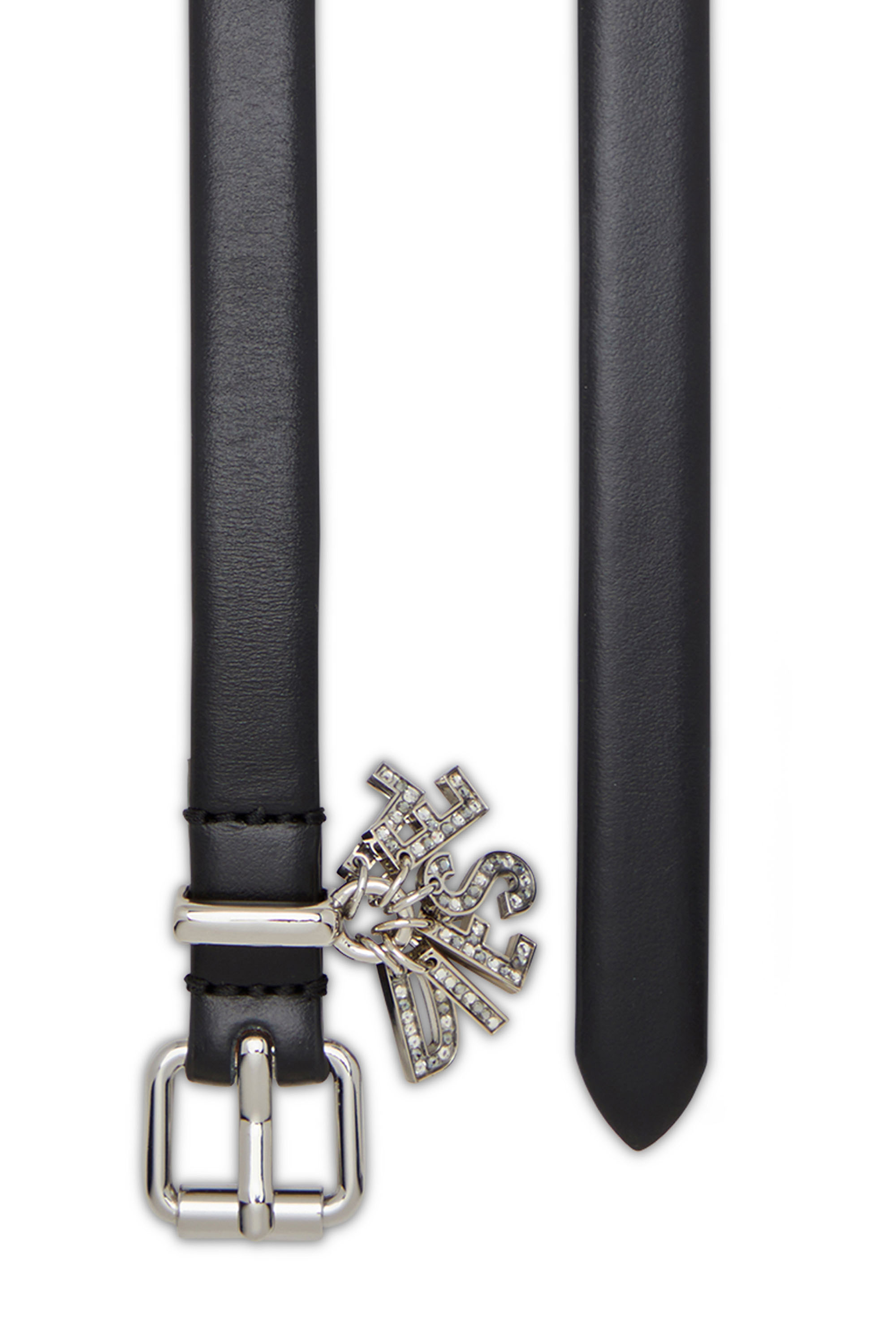 Diesel - B-CHARM-LOOP DOUBLE, Woman Leather belt with crystal logo charms in Black - Image 2