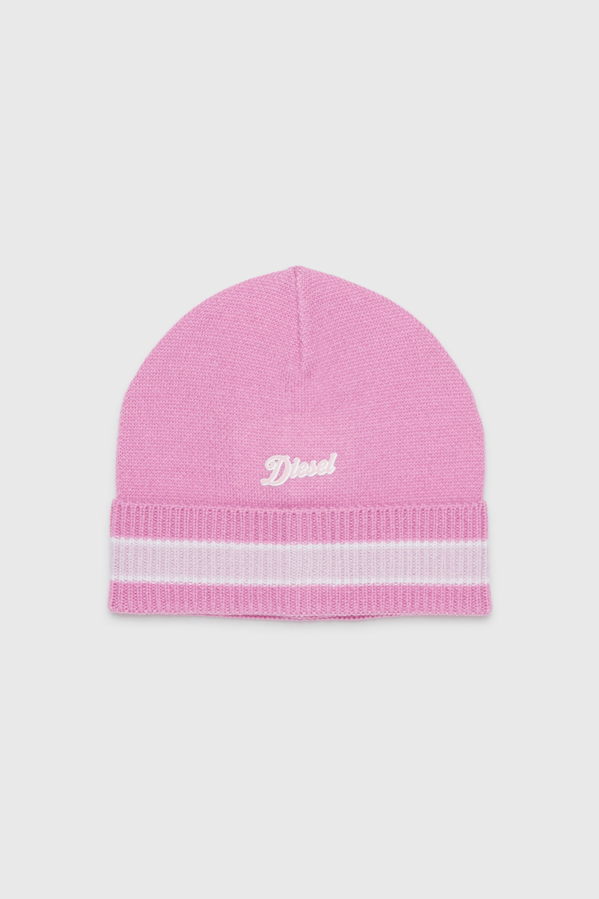 Diesel - FMOB, Unisex's Striped beanie in wool blend in Pink - 1