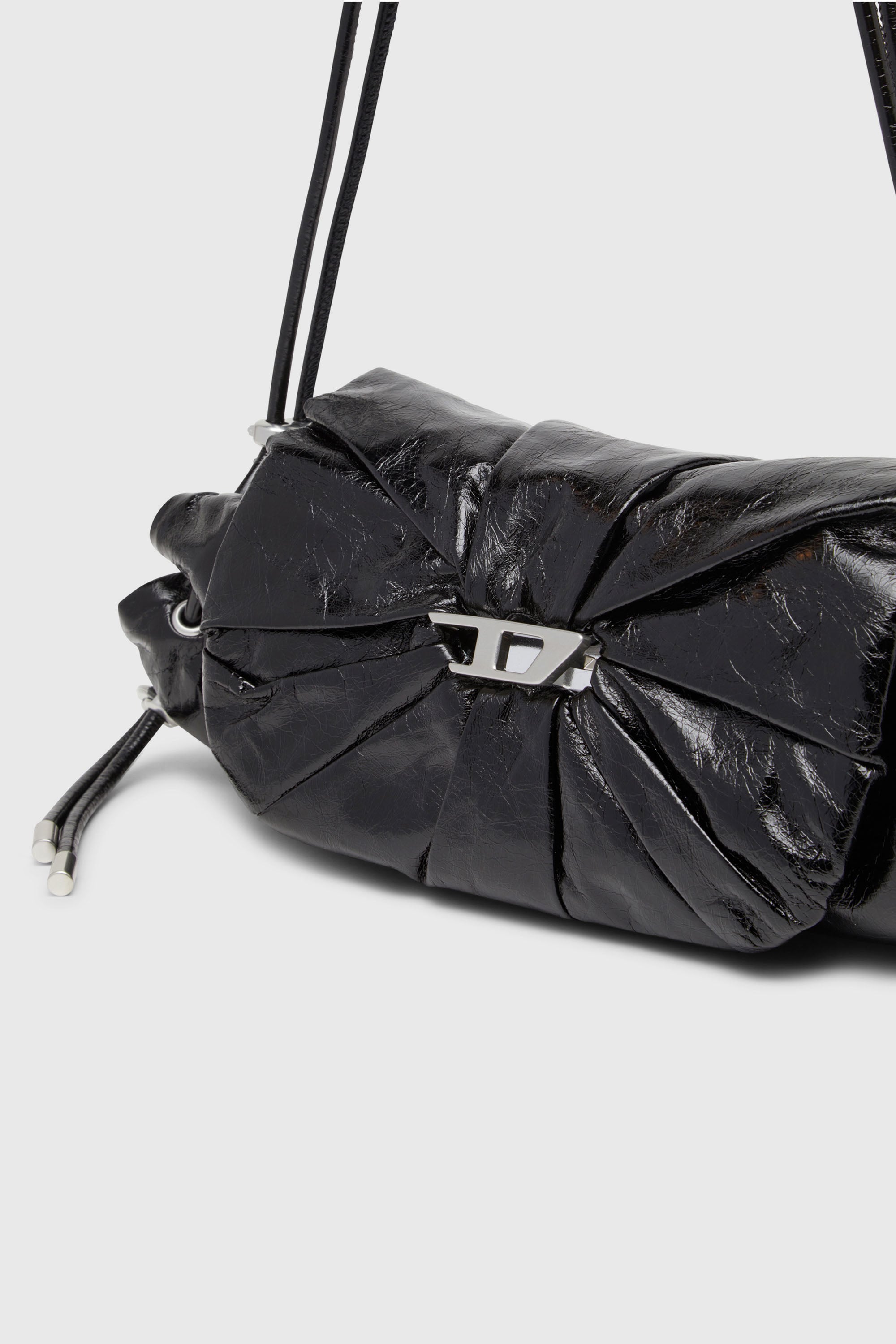 Diesel - SCRUNCH-D SHOULDER S, Damen Scrunch-D-Schultertasche aus Knitter-Leder in Schwarz - 6