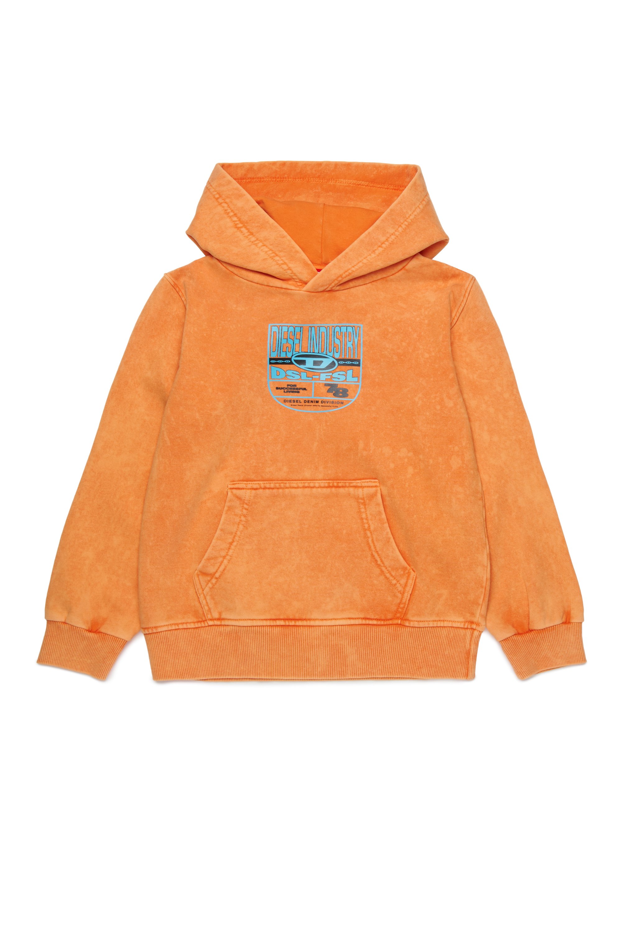 Diesel - SPRIDHOOD OVER, Sweat-shirt à capuche marbré avec logo graphique Homme in Orange - 1