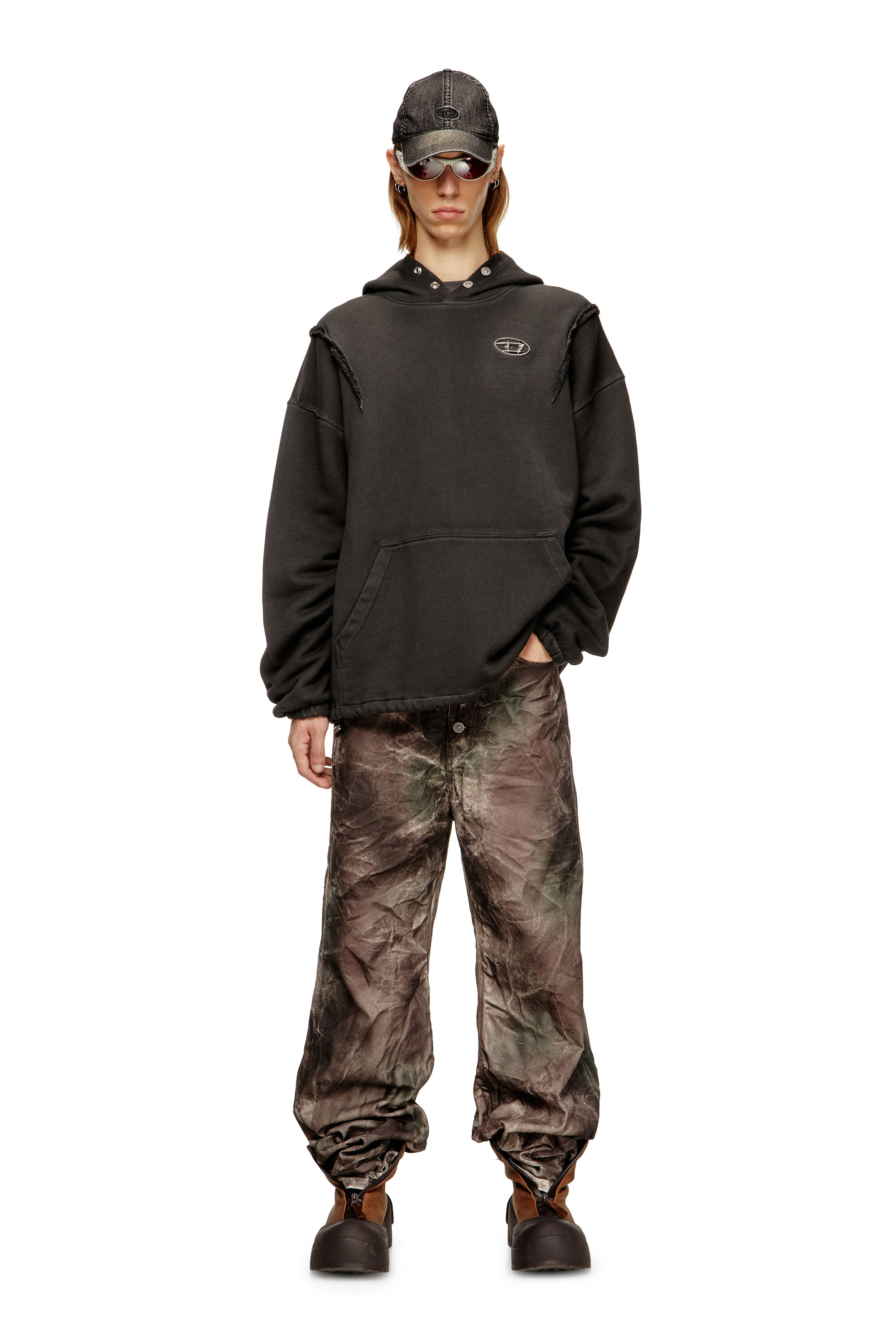 Diesel - S-THUG-HOODIE, Sweat à effet délavé Mixte in Noir - 2