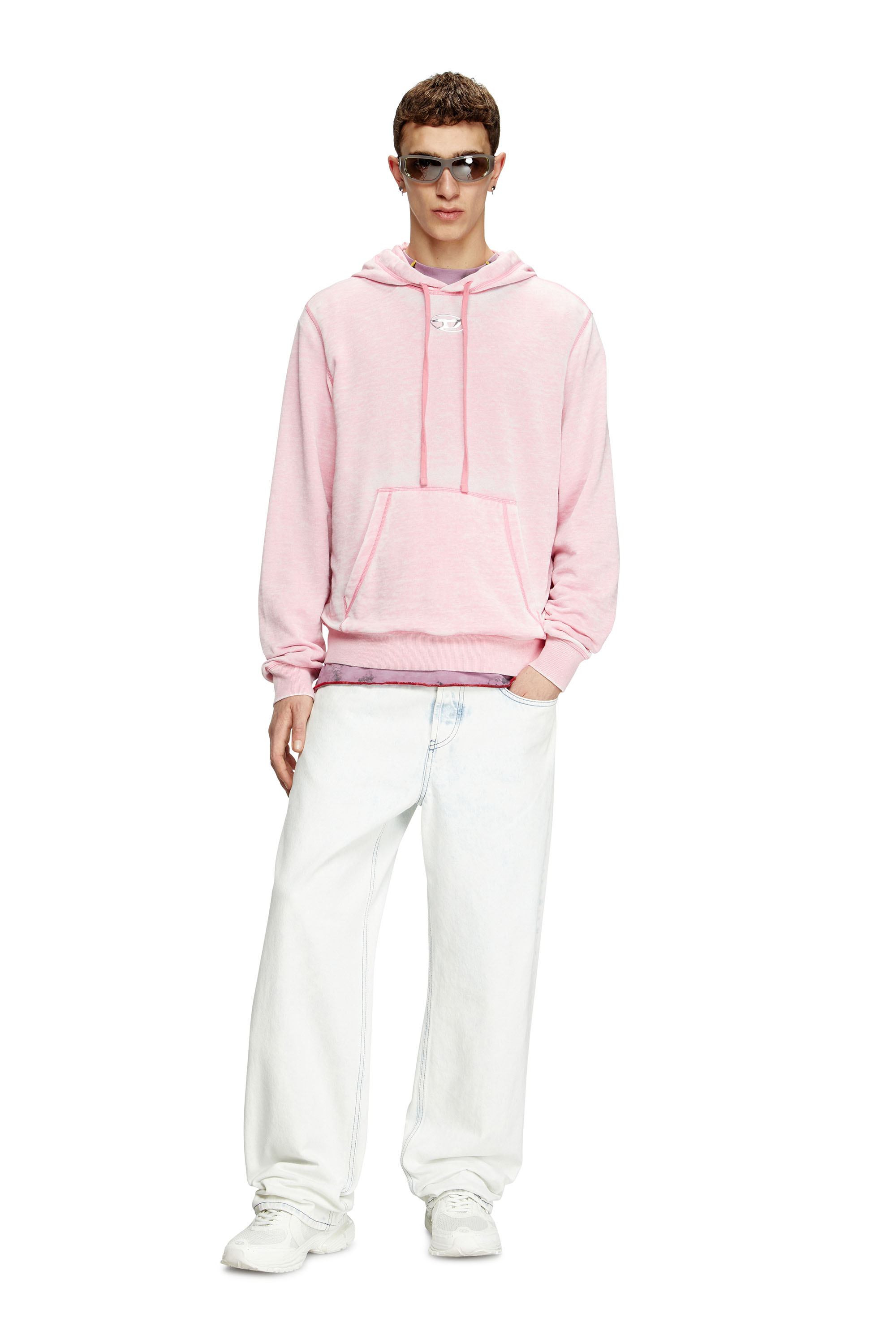 Diesel - S-GINN-HOOD-PAK, Hoodie con burnout e logo effetto cromato Uomo in Rosa - 2