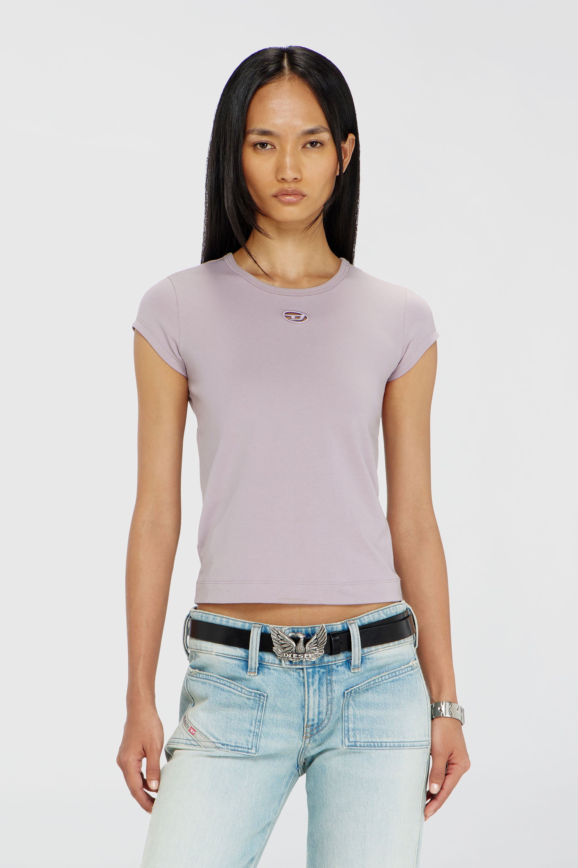 Diesel - T-ANGIE-OD, T-shirt con piccolo cut-out ricamato Donna in Viola - 1