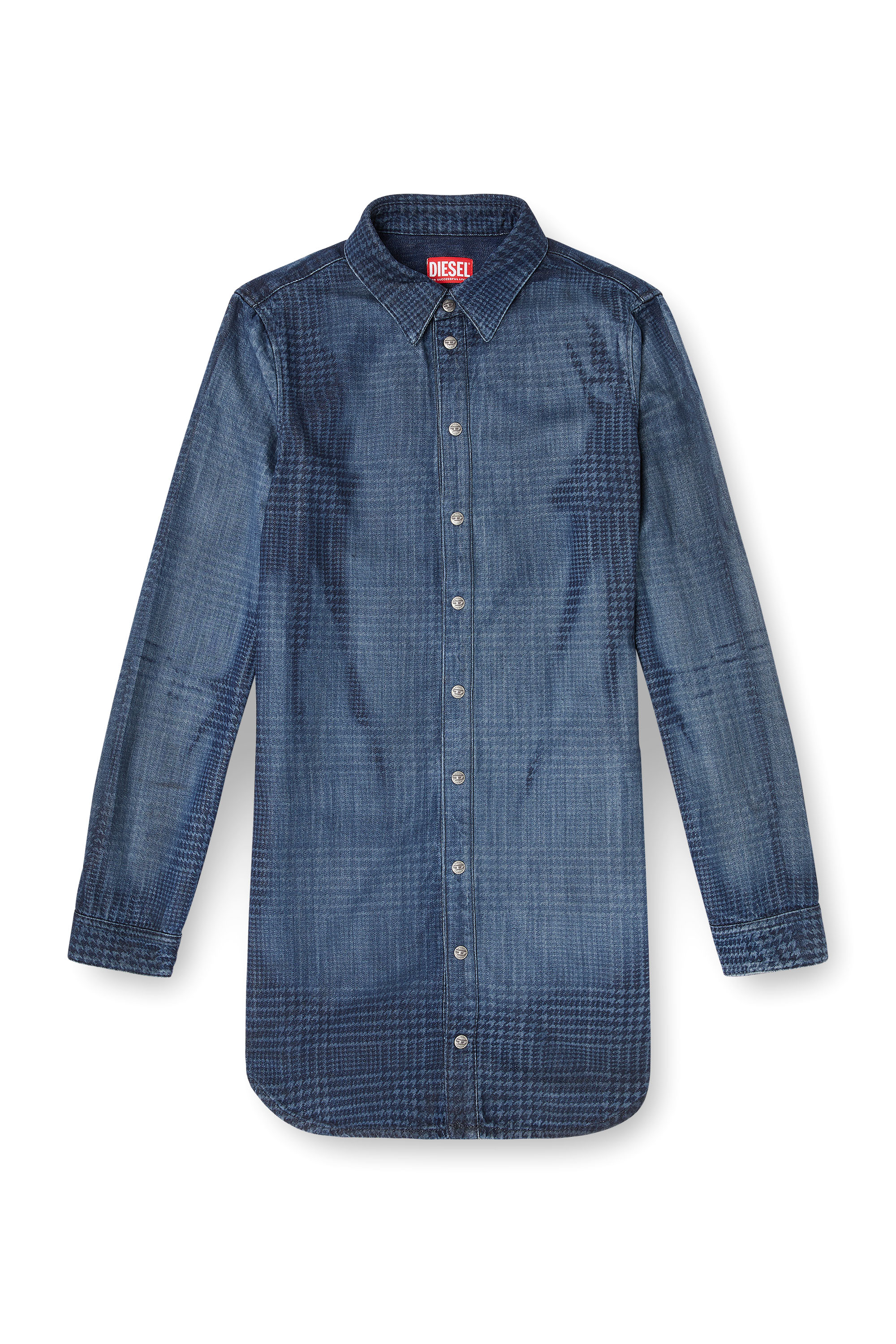 Diesel - DE-EAZY DRESS-S, Abito chemisier in denim fluido Principe di Galles Donna in Blu - 3