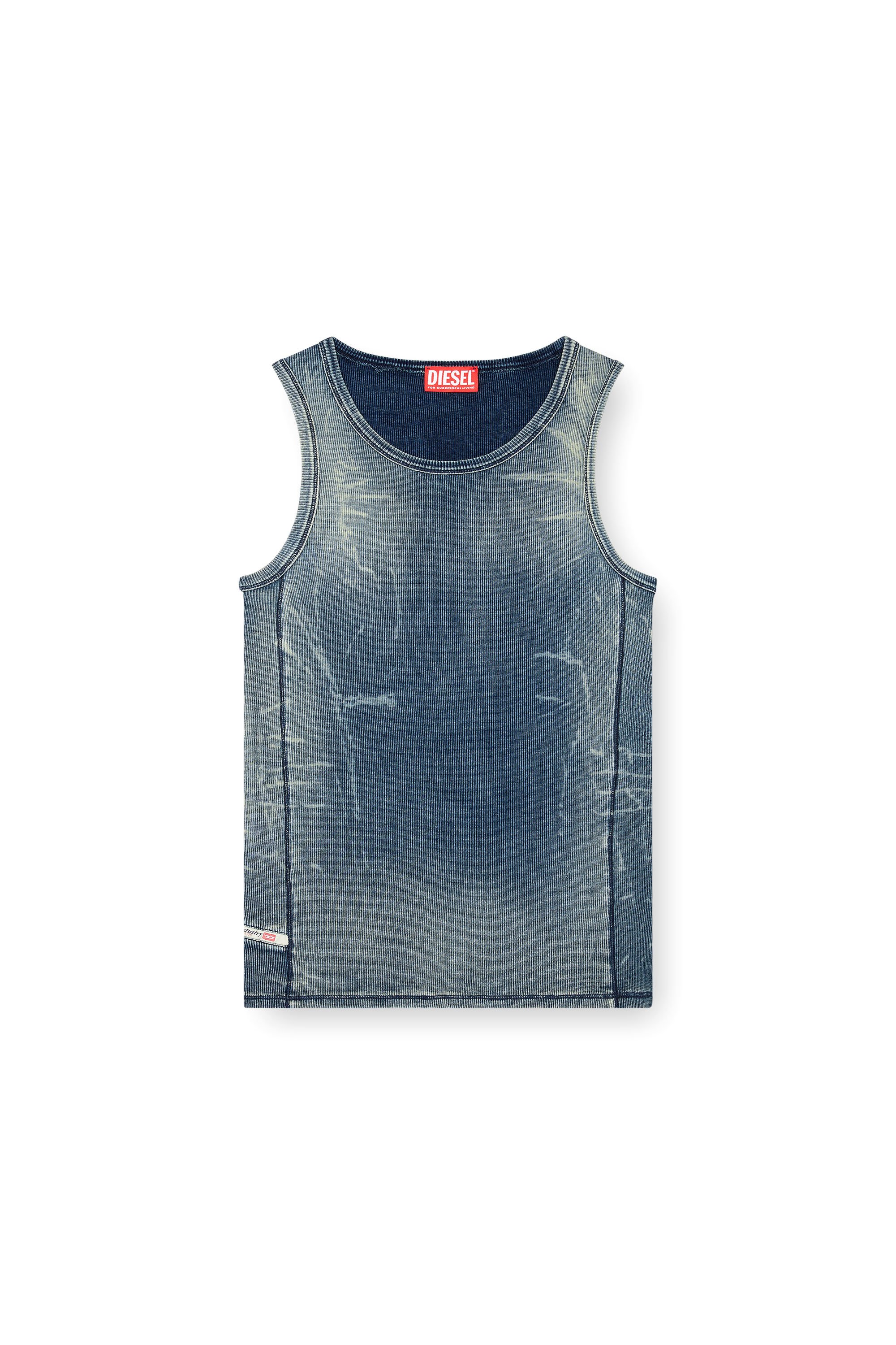 Diesel - T-GO, Unisex Geripptes Tanktop mit Denim-Trompe l'œil in Dunkelblau - 4