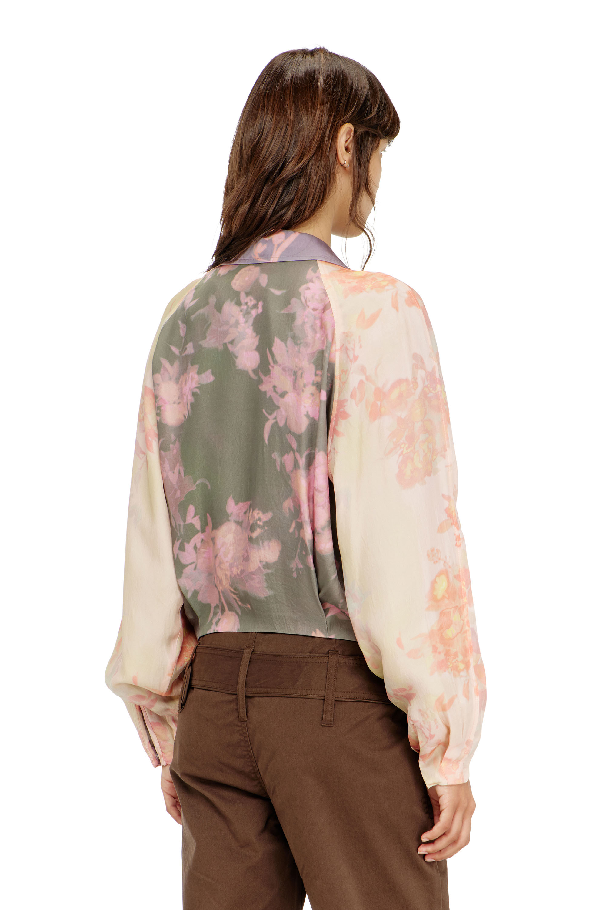 Diesel - G-ALENA, Blouson bomber fleuri en ac&eacute;tate froiss&eacute; Femme in Polychrome - 4