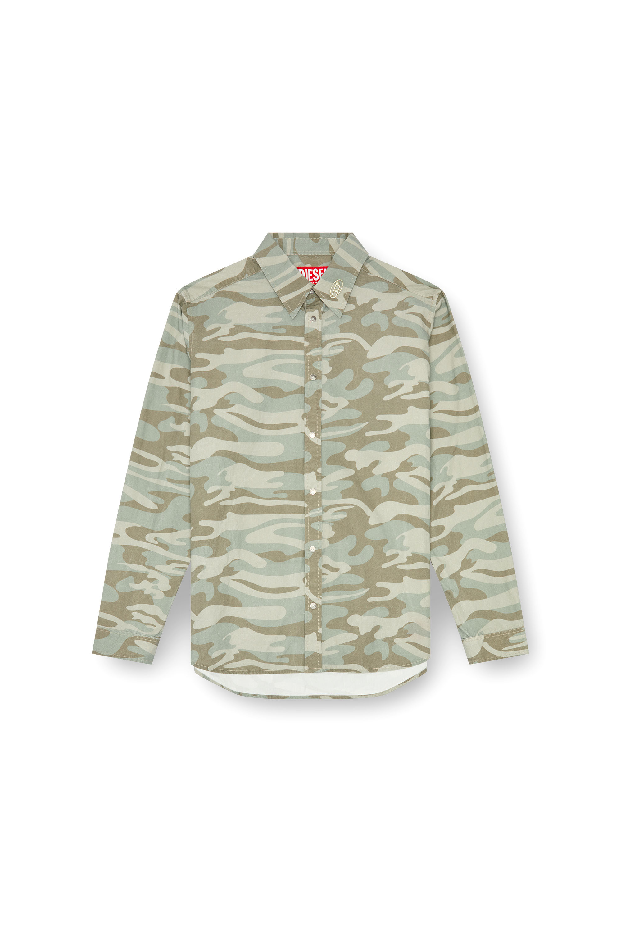 Diesel - S-HOLTE, Uomo Camicia in popeline con stampa camouflage in Verde - Image 3