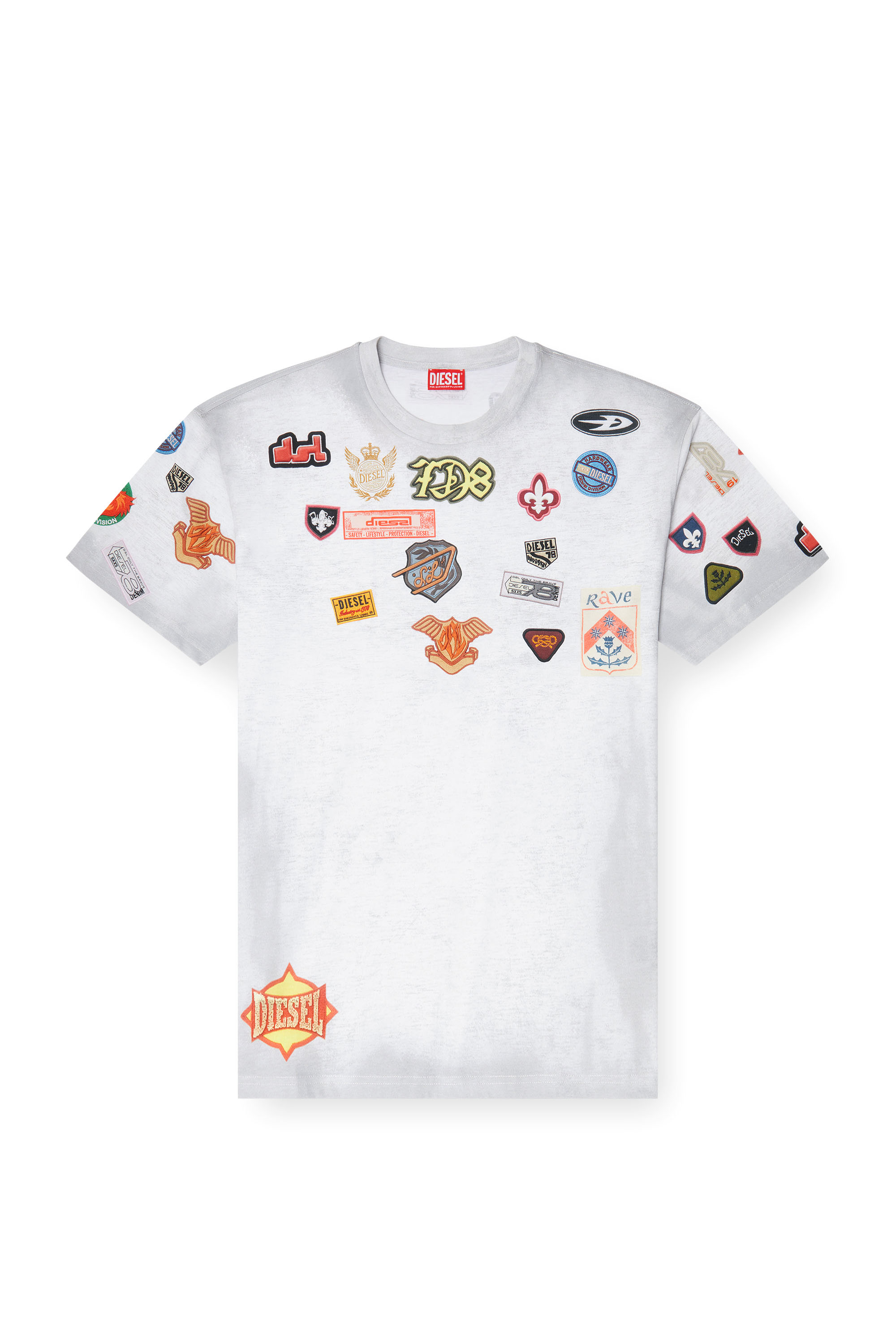 Diesel - T-BOXT-AA6, T-shirt in cotone con stampa patch all-over Uomo in Bianco - 3