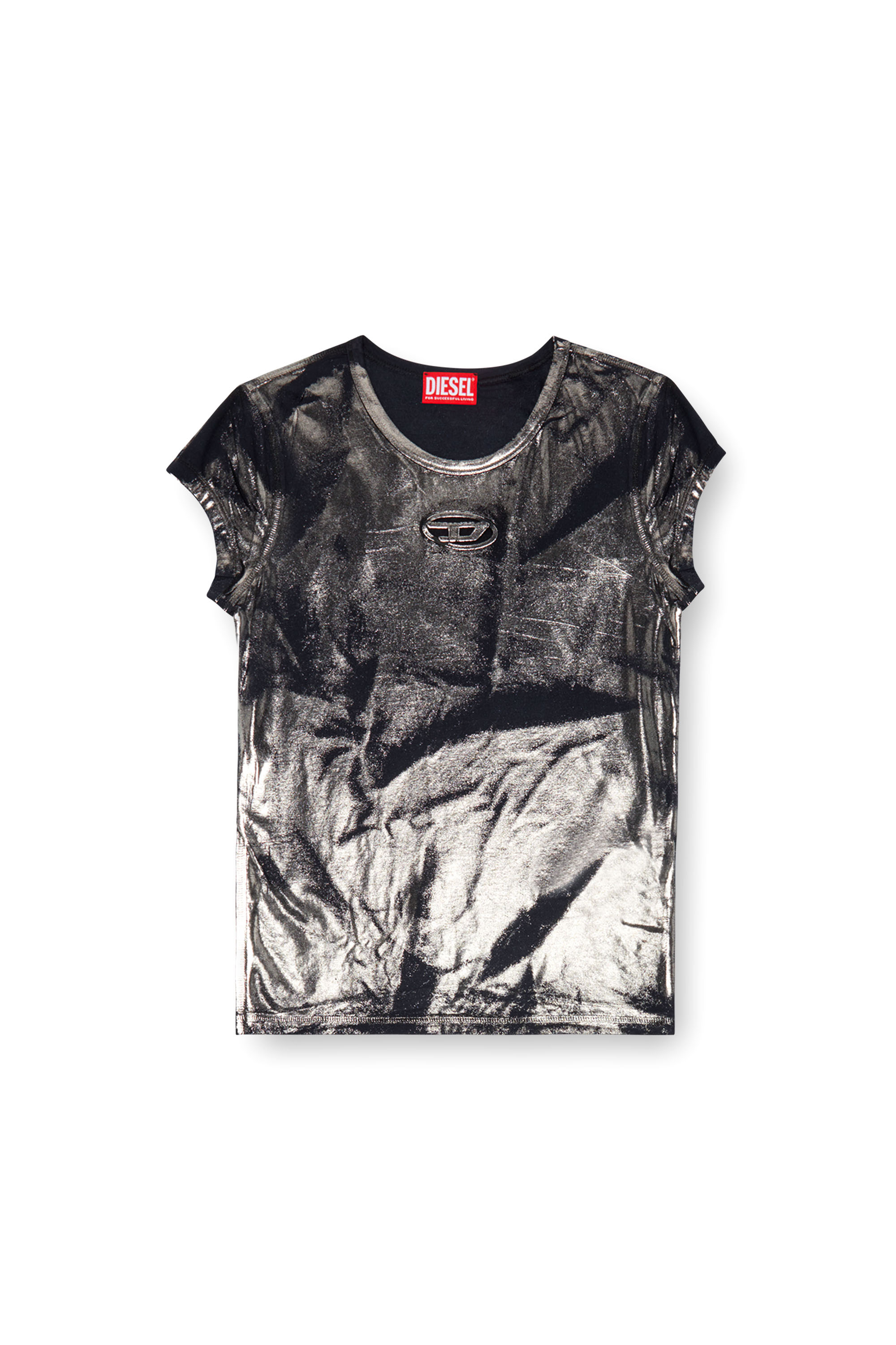 Diesel - T-ANGIE-P1, Donna T-shirt laminata con logo cut-out in Nero - Image 3
