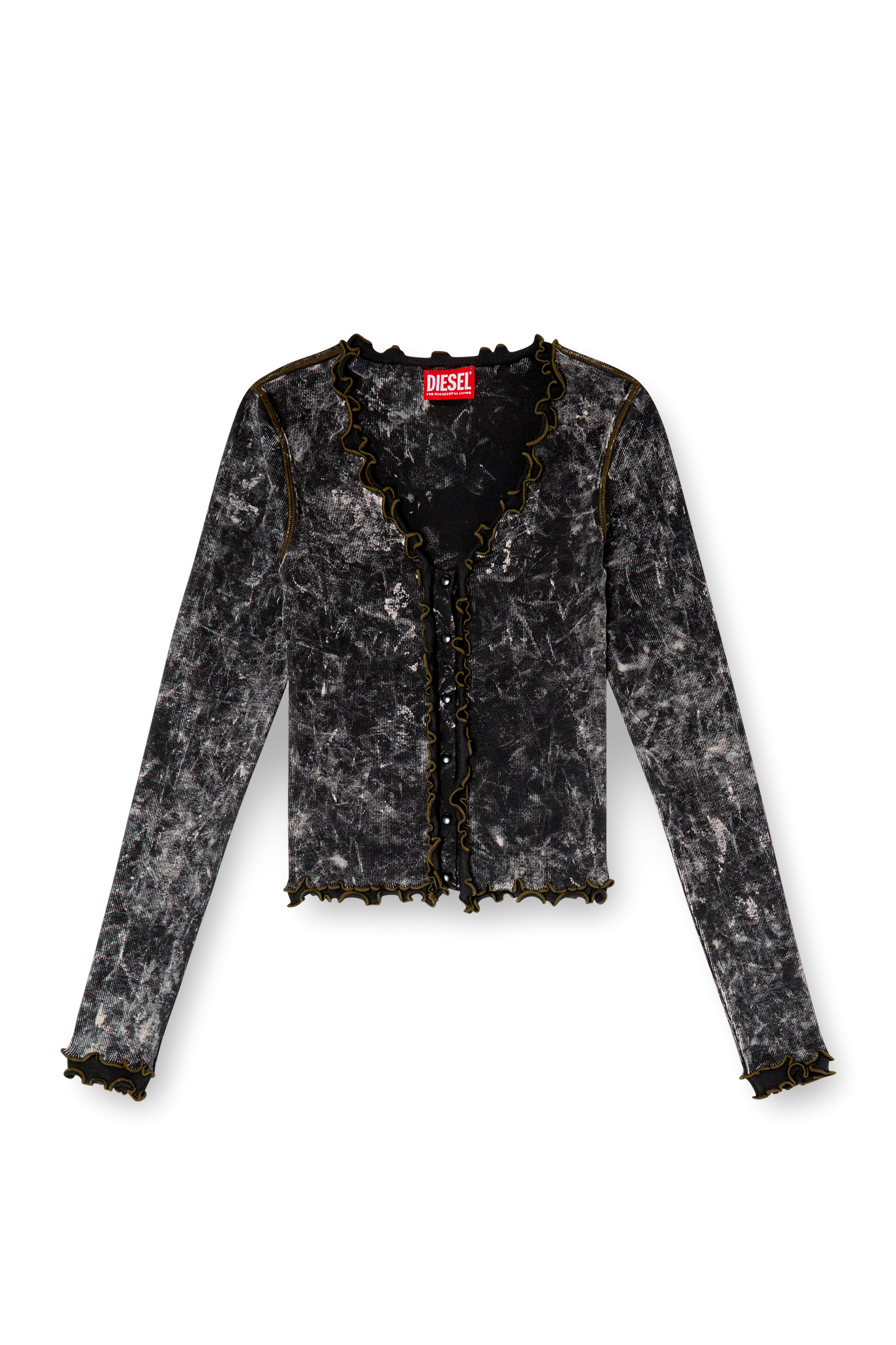 Diesel - T-FLUX, Top boutonné marbré avec volants Femme in Noir - 4