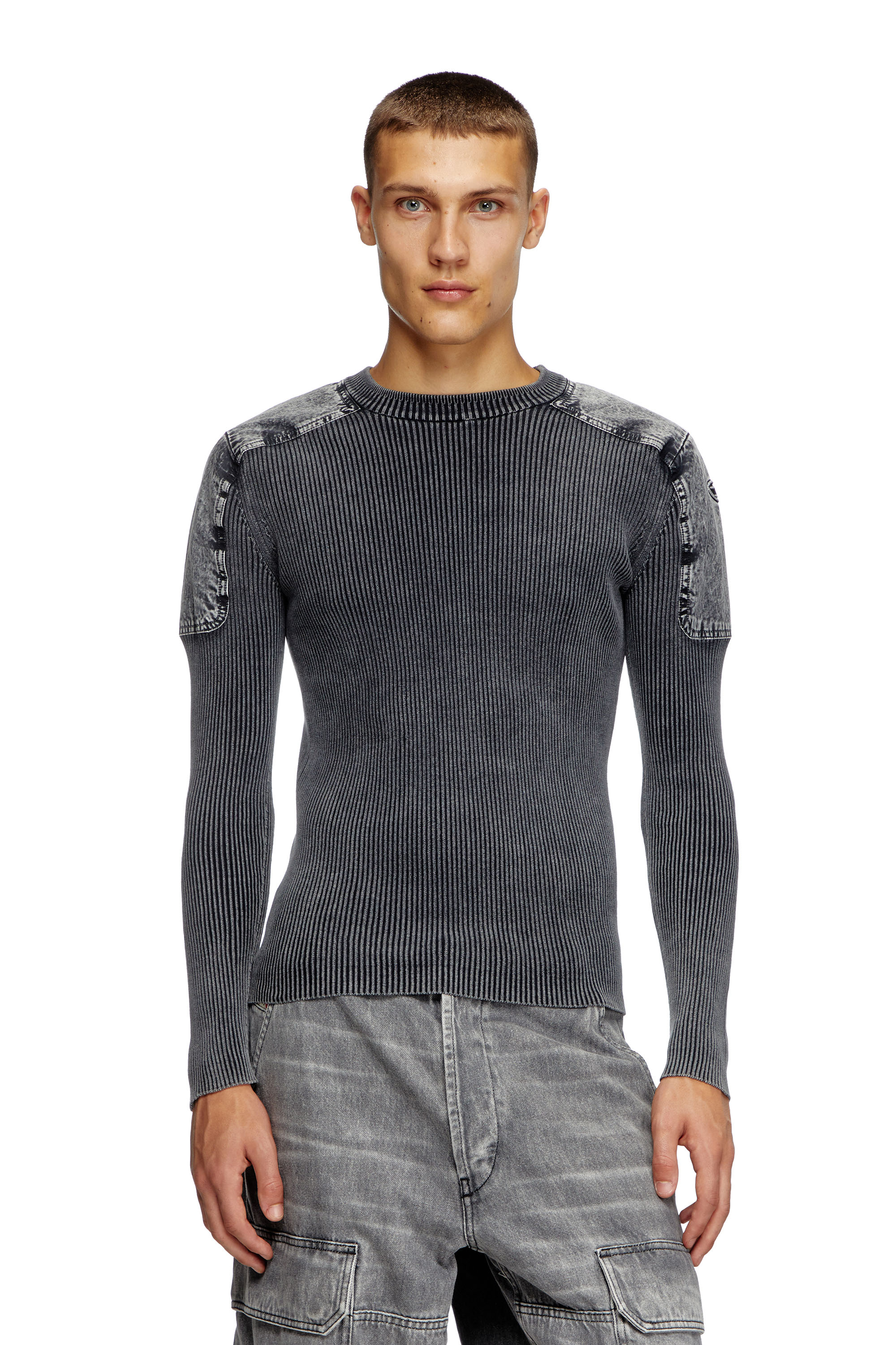 Diesel - K-MARTIN, Maglia con spalle a contrasto Uomo in Grigio - 1