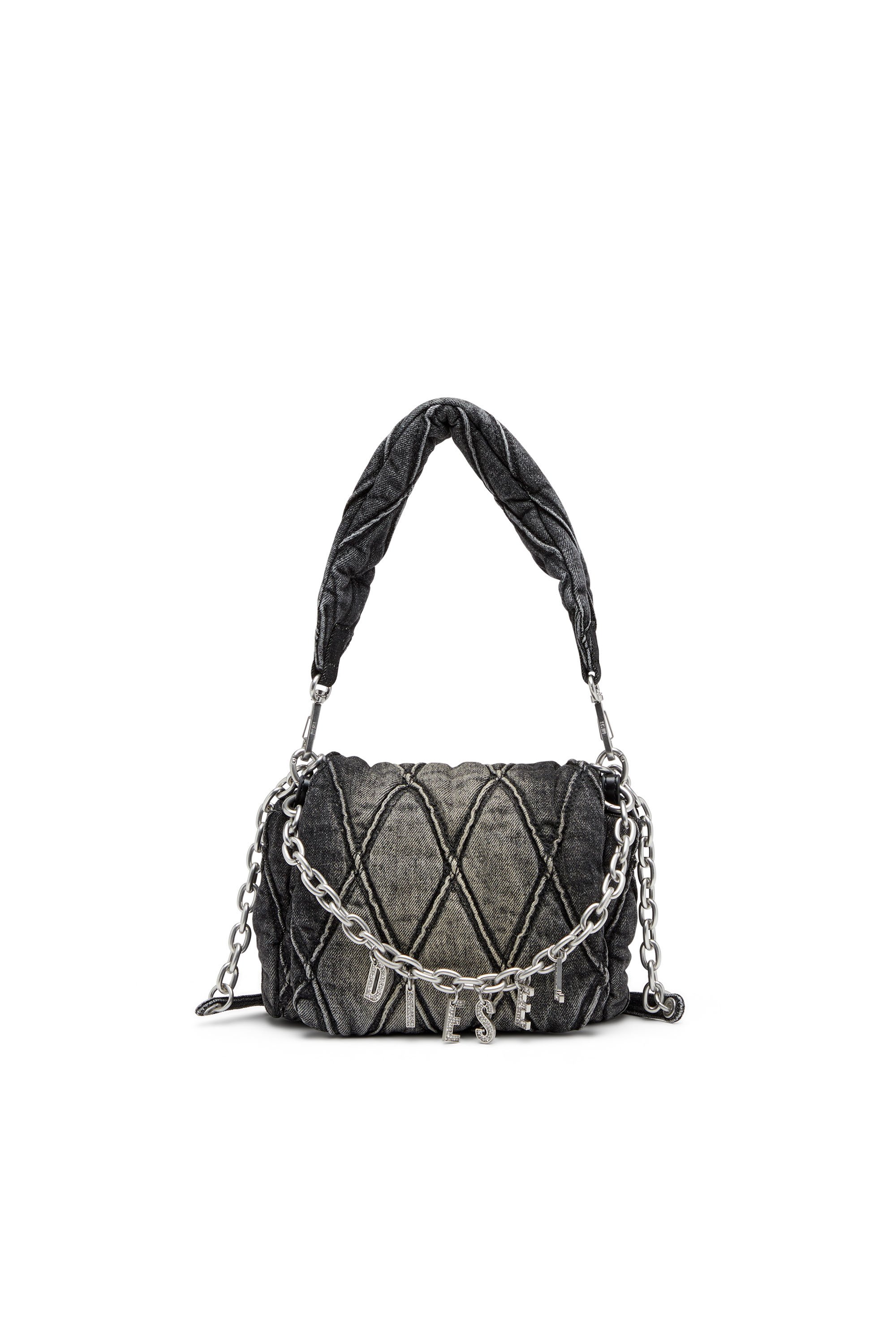 Diesel - CHARM-D SHOULDER S, Damen Charm-D S-Kleine Schultertasche aus Steppdenim in Schwarz - 1