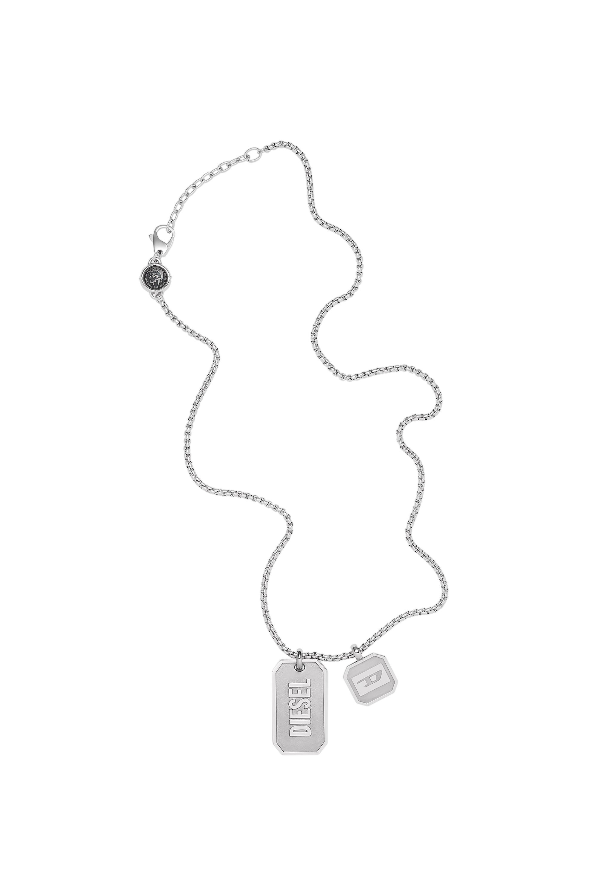 Diesel - DX1259, Collier en acier inoxydable avec Logo pendentif double Homme in Gris argenté - 2