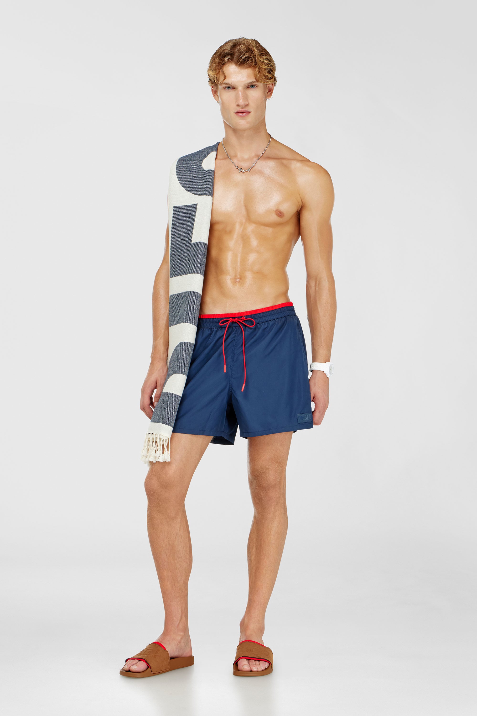 Diesel - JOEL-37-D-CORE, Boxer da bagno con profilo in vita a contrasto Uomo in Blu - 1
