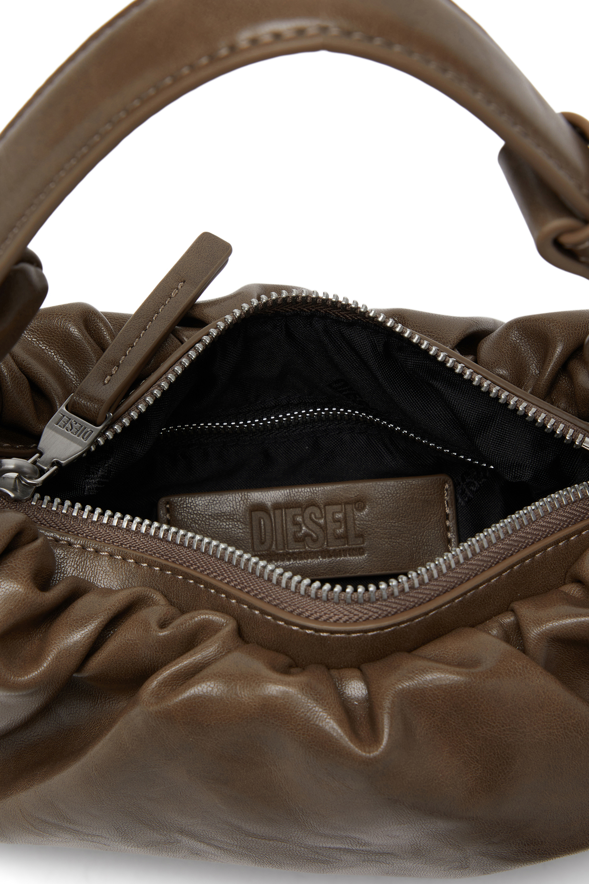 Diesel - GRAB-D HOBO S, Damen Kleine zerknitterte Hobo-Tasche aus glänzendem PU in Braun - 4