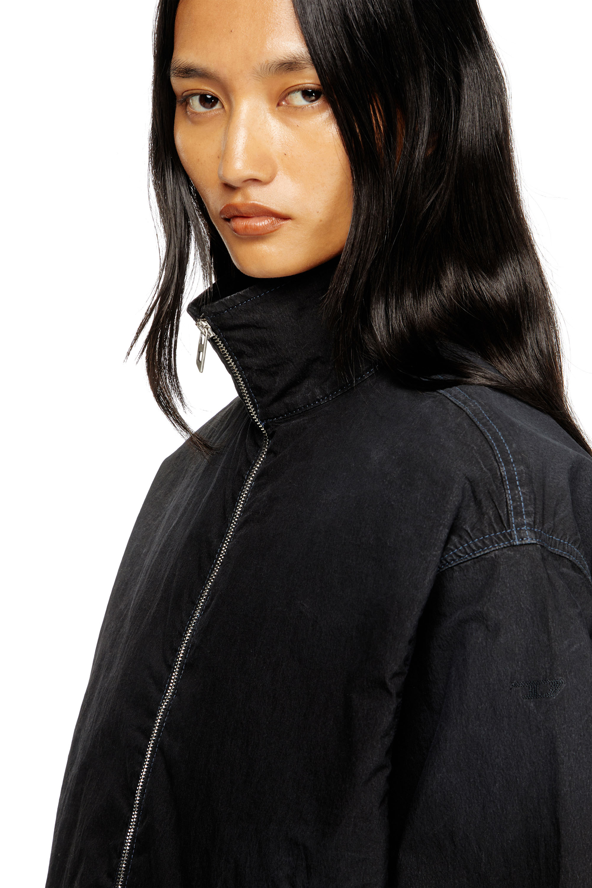 Diesel - DE-SANDERZ JOGG, Veste technique à col montant en tissu JoggJeans Femme in Noir - 5