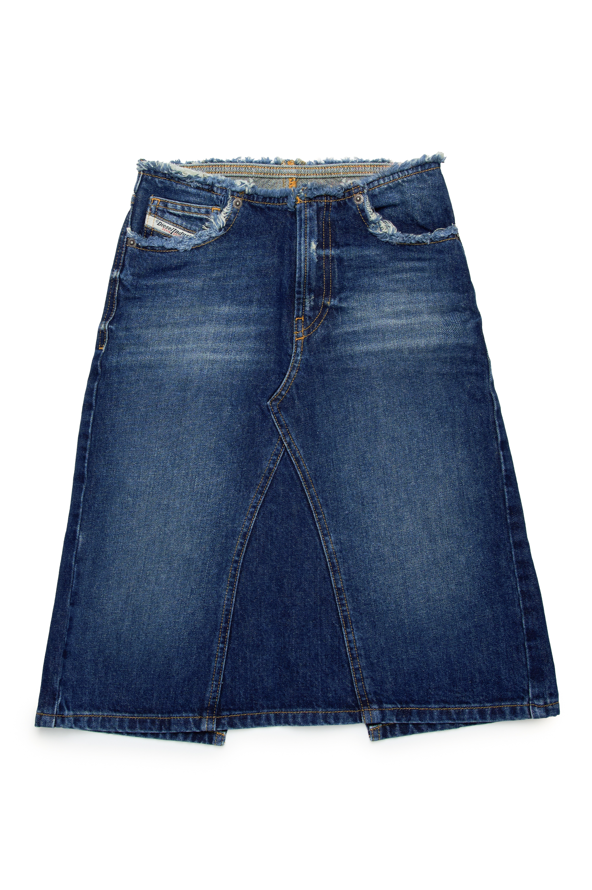 Diesel - GEPAGO, Woman Denim midi skirt with frayed edges in Blue - Image 1