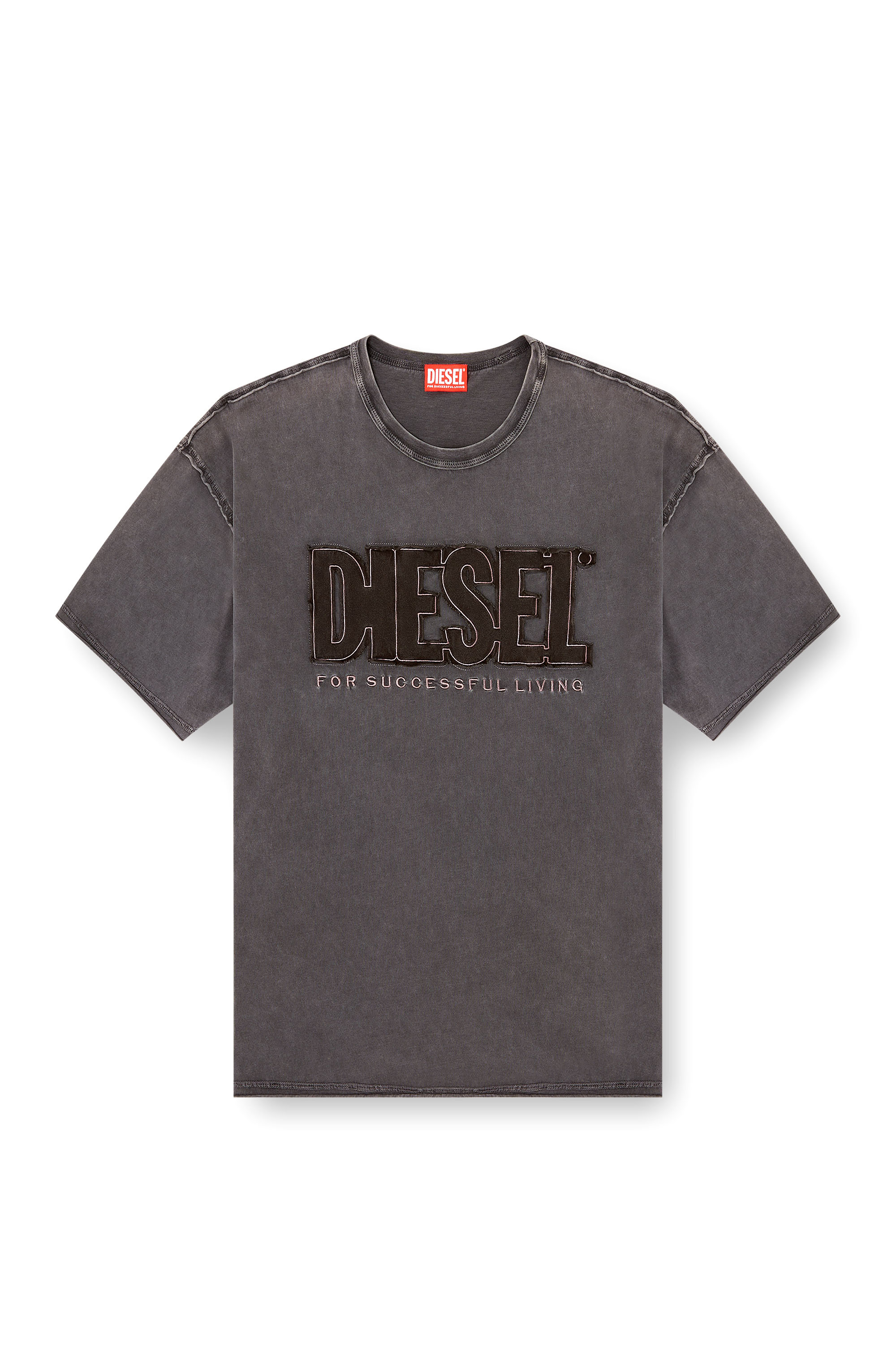 Diesel - T-RAWBOXT, Herren T-Shirt mit appliziertem Logo und rohem Rand in Schwarz/Grau - 3