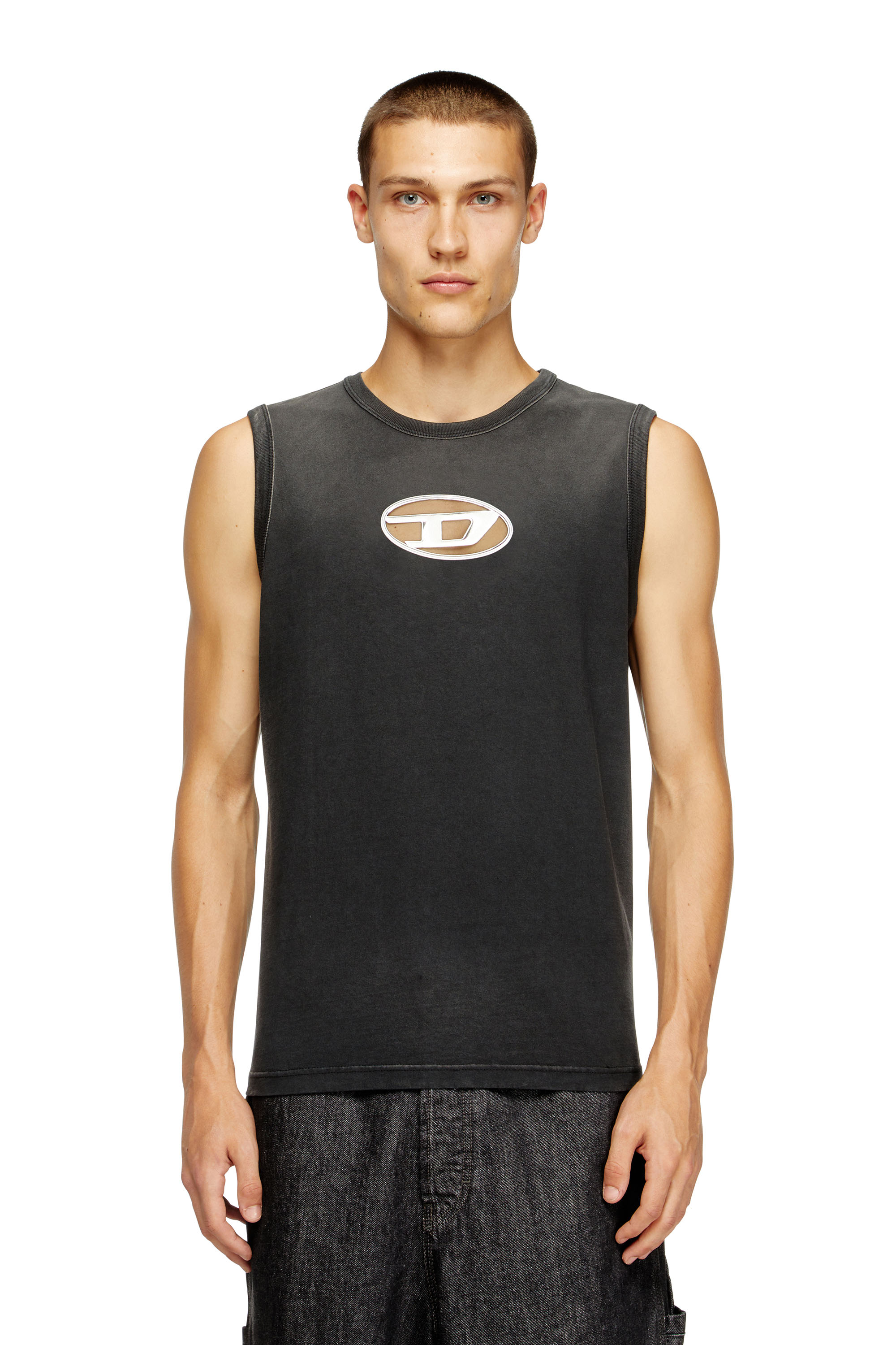 Diesel - T-BRICO, Débardeur délavé avec Oval D bouffant Homme in Noir - 1