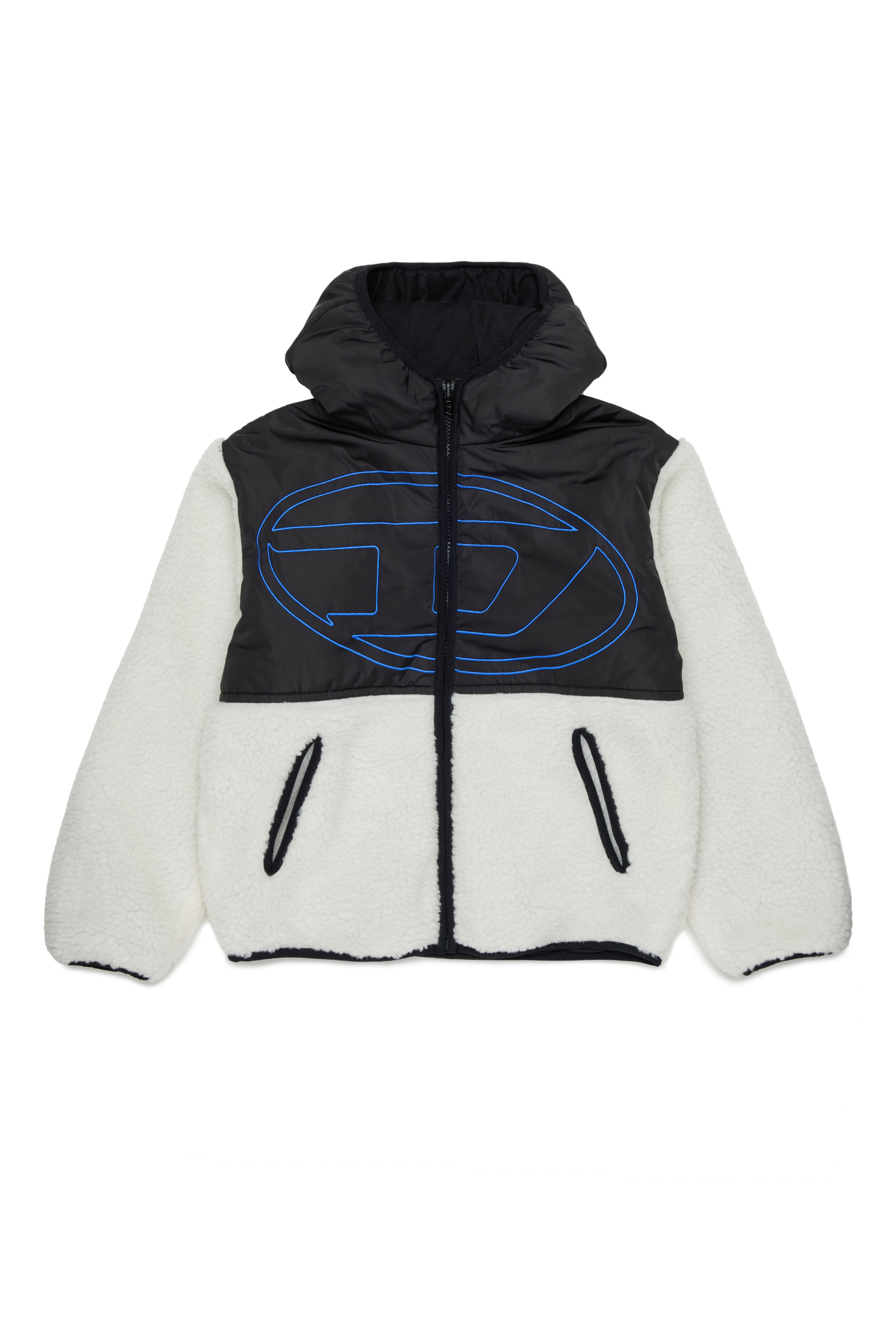 Diesel - JSHEAR, Giacca con cappuccio in nylon e teddy fleece Uomo in Bianco - 1