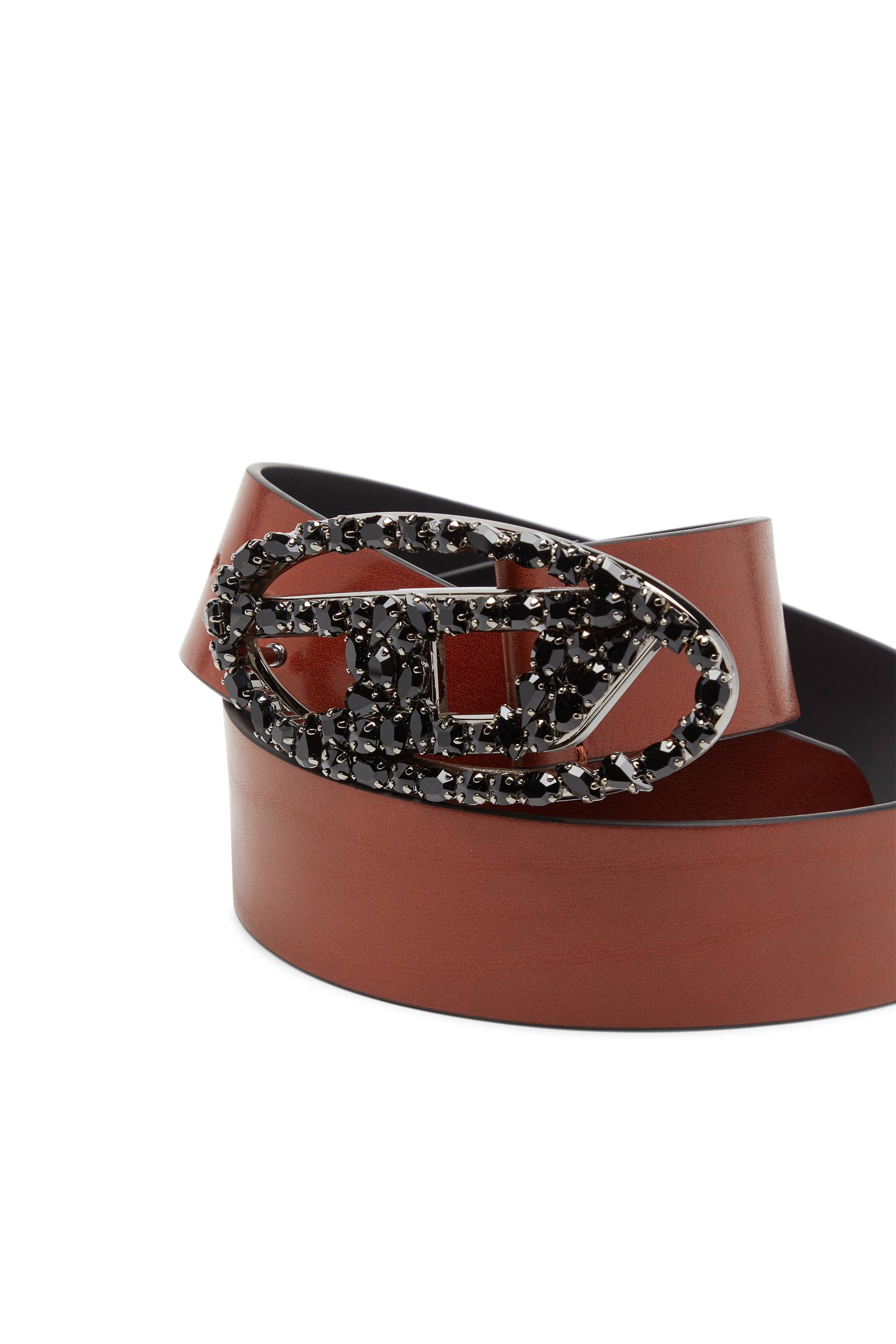 Diesel - B-1DR W-CROWN, Cintura in pelle pull-up di 4 cm con fibbia gioiello Donna in Marrone - 3