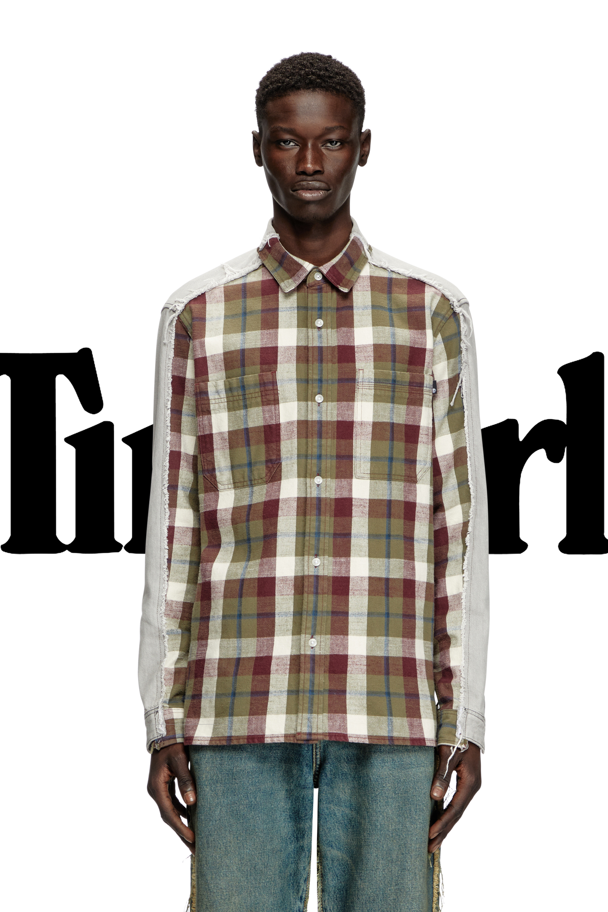 Diesel - Shirt Diseloves 8B, Camicia in tessuto check e denim effetto bleach Unisex in Multicolor - 7