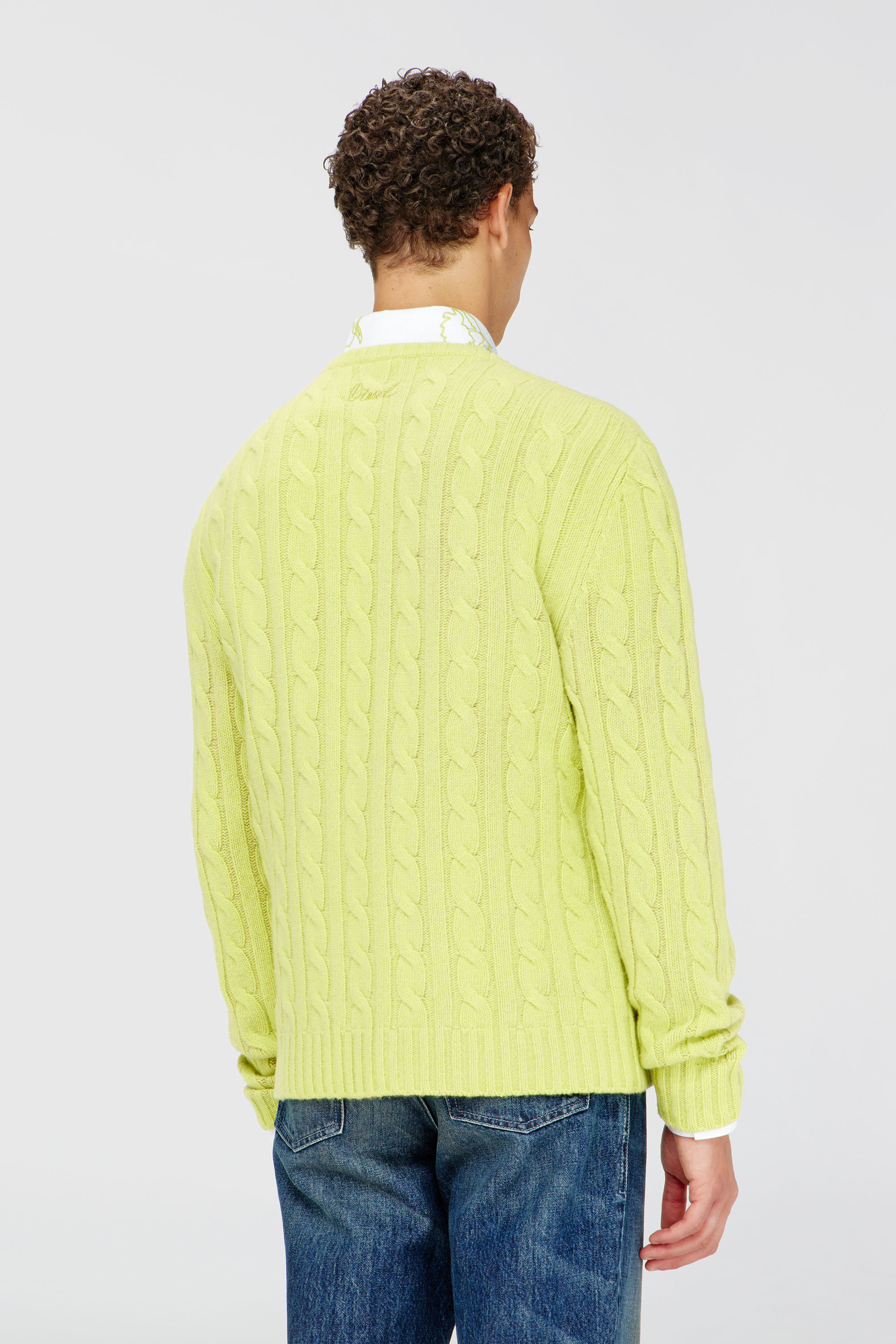 Diesel - K-RINO, Herren Offener Cardigan aus floraler Zopfmusterstrick in Neongelb - 4