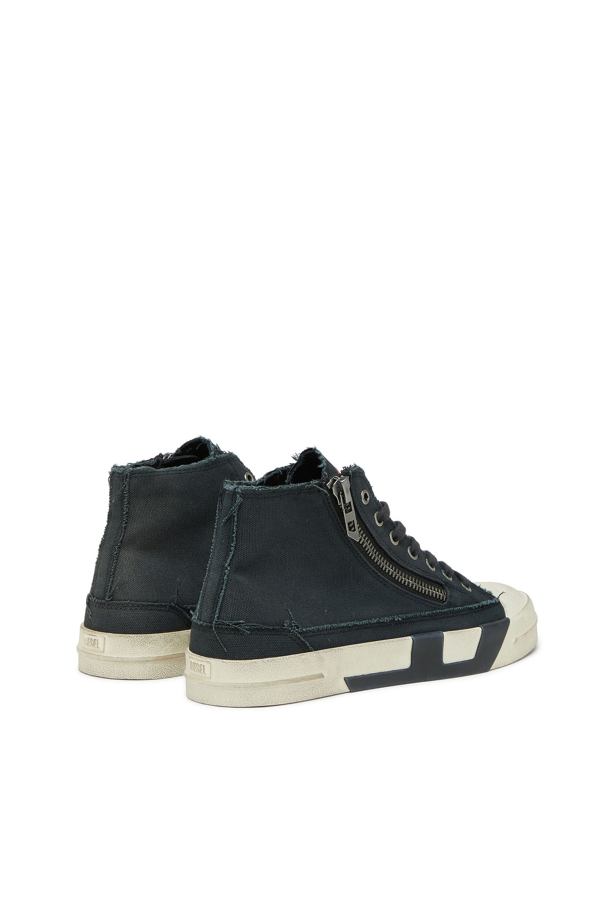 Diesel - S-D-VERSE ZIP MID II, S-D-Verse - Baskets en toile effiloch&eacute;e avec logo D Homme in Noir - 3