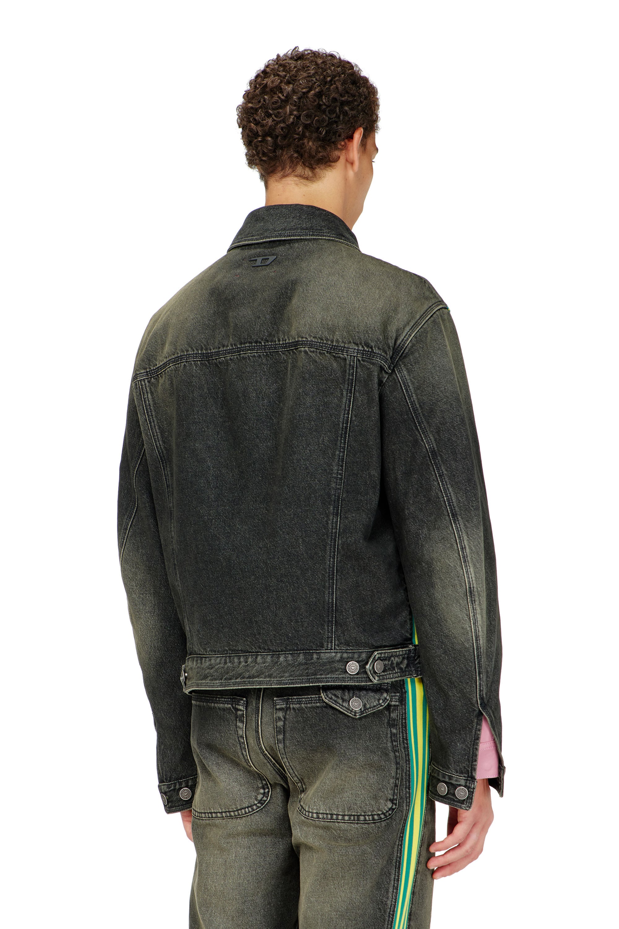 Diesel - D-BAS-FSJ1, Veste trucker avec bandes ray&eacute;es sur les &eacute;paules Homme in Noir - 3