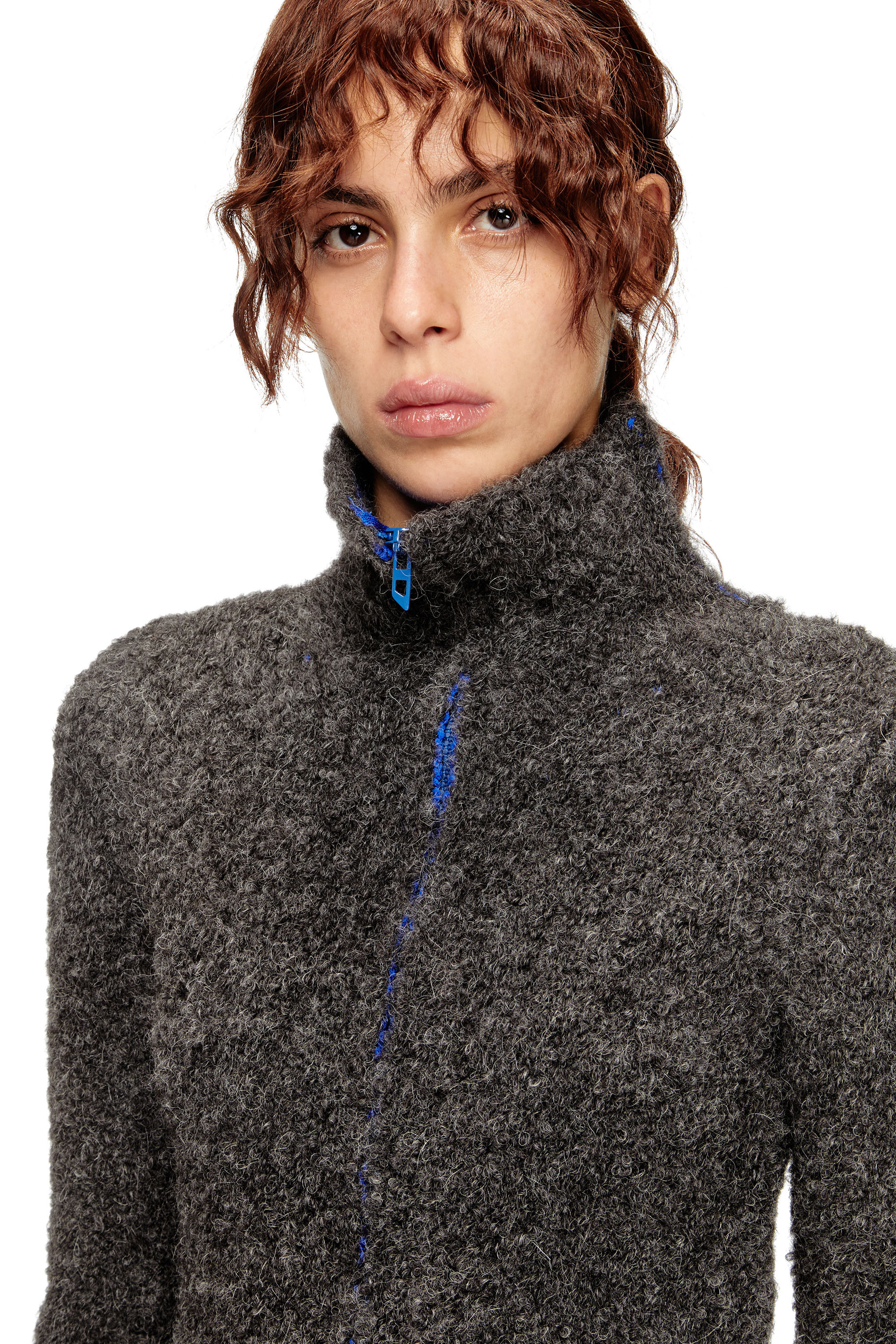 M-ELEONERE, Dunkelgrau Diesel - M-ELEONERE, Damen Reißverschluss-Strickjacke mit kontrastierendem Innenfutter in Dunkelgrau - 5