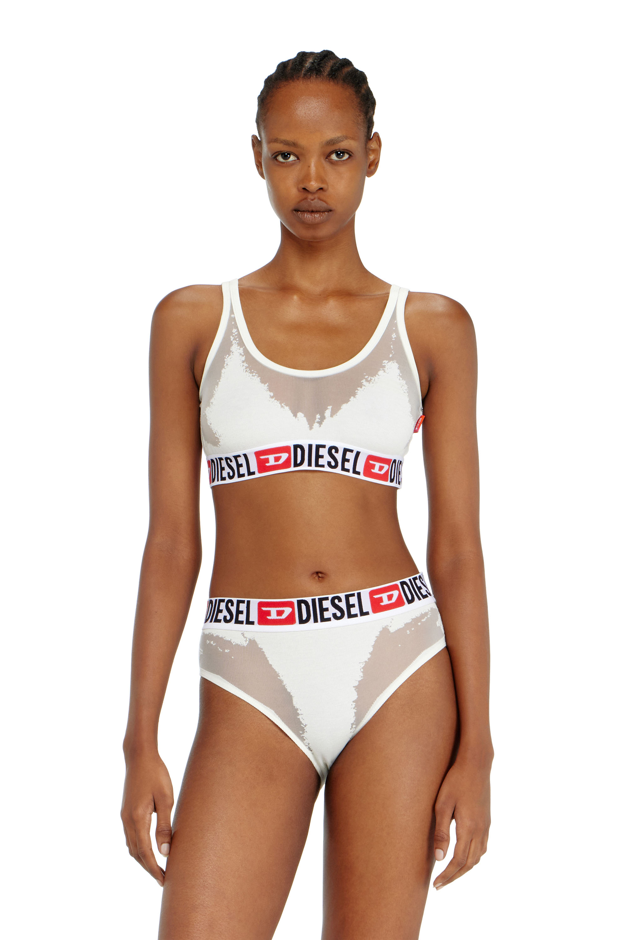 Diesel - PR-ORIBA-D-CORE, Bralette con effetto devor&eacute; trasparente Donna in Bianco - 1
