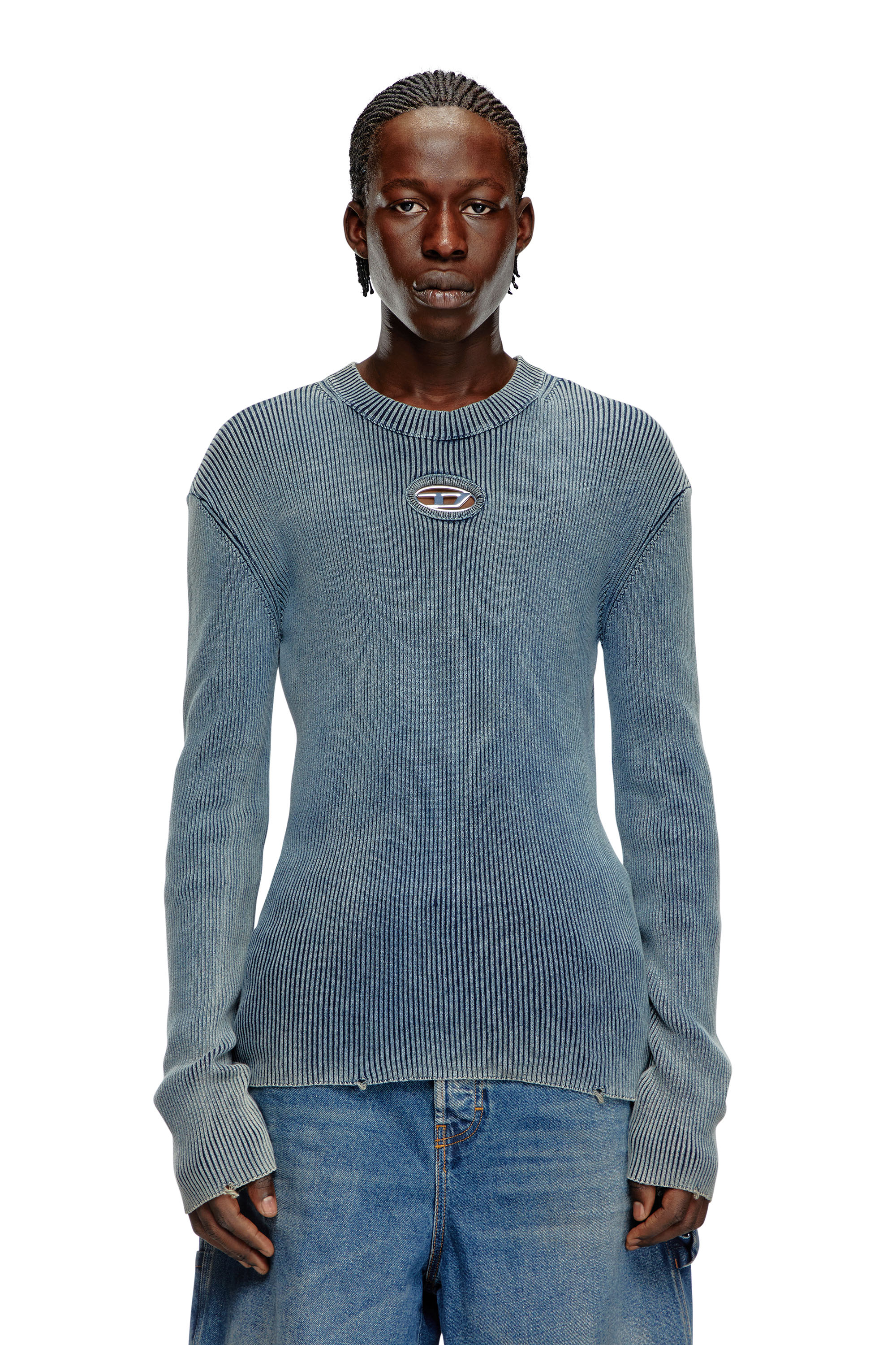 Diesel - K-DARIN-A, Homme Pull cut-out avec Oval D in Bleu - Image 6