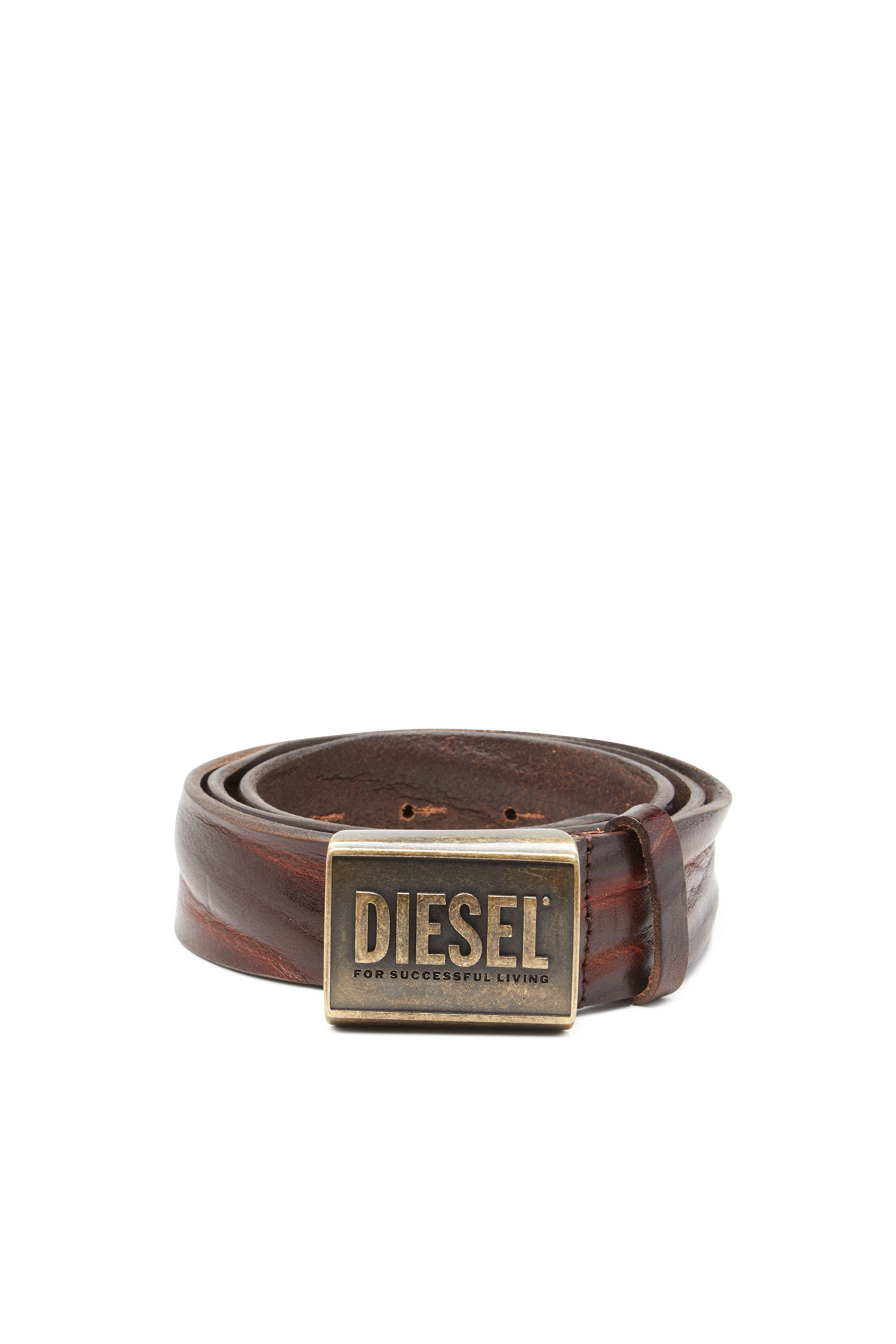 Diesel - B-METAL BISCOTTO, Ceinture en cuir 4 cm avec plaque logo Homme in Marron - 1