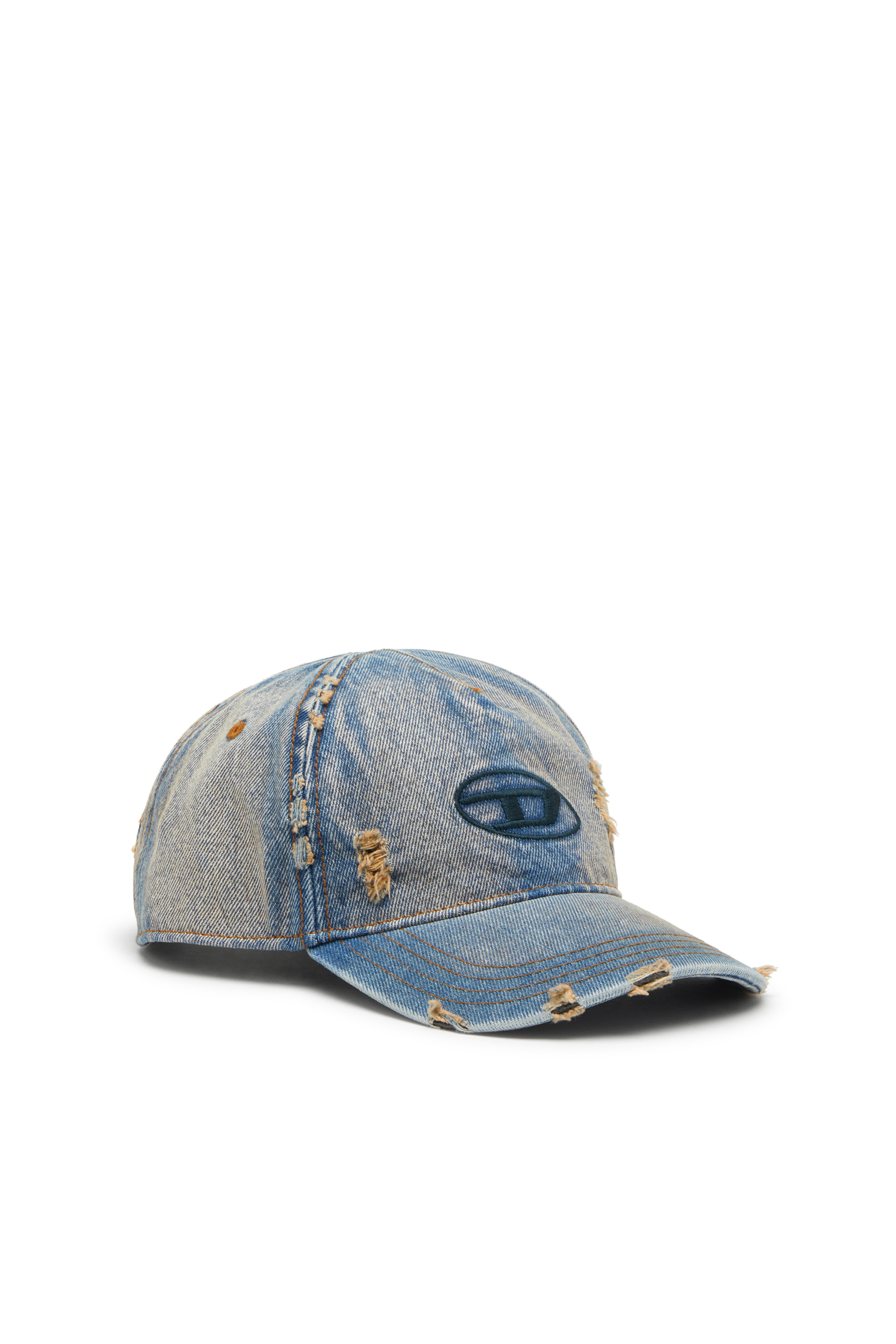 Diesel - C-ENIC, Casquette en denim avec détails effilochés et logo brodé Homme in Bleu - 1