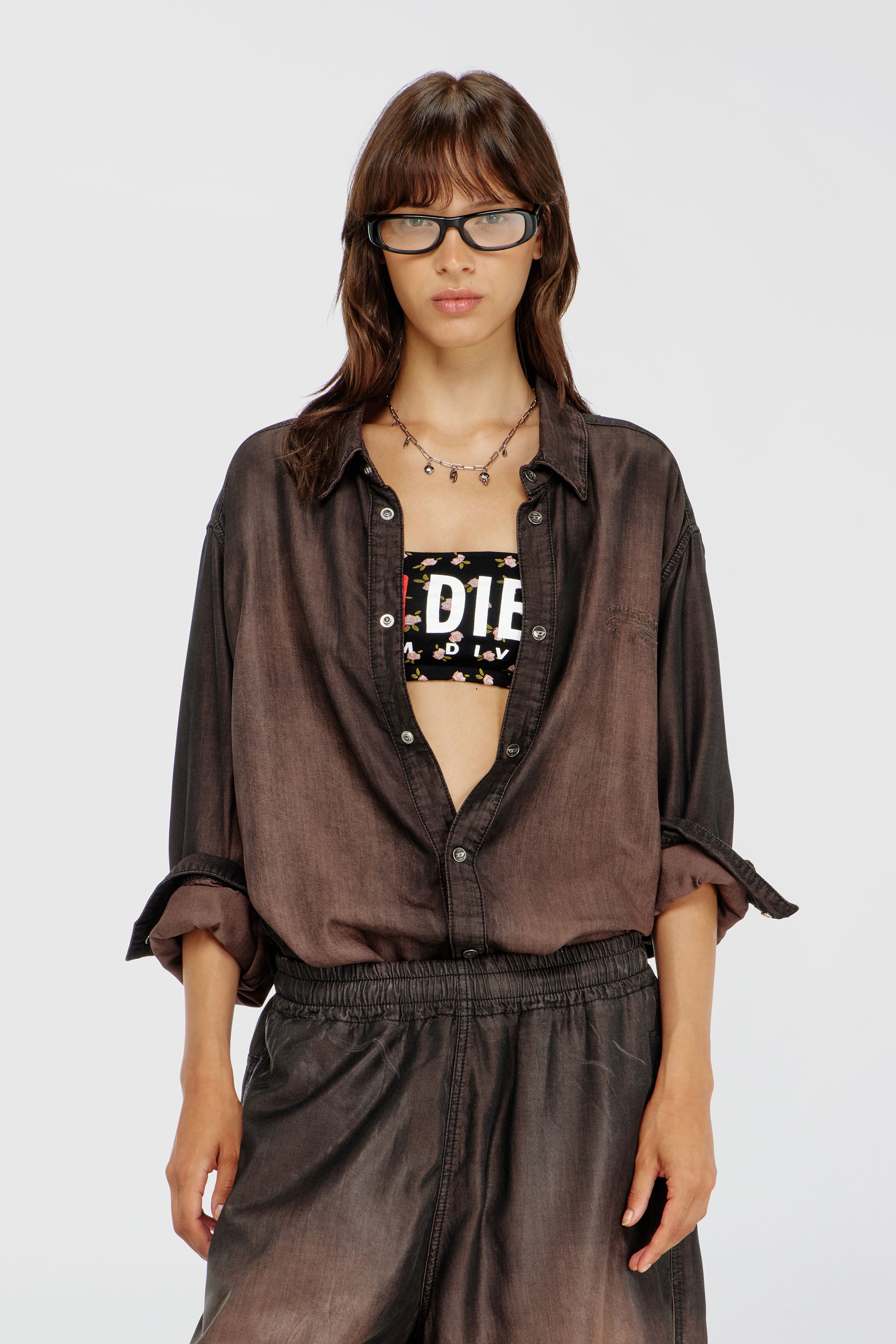 Diesel - MELANIE-C-D-CORE, Soutien-gorge bandeau en coton &agrave; imprim&eacute; floral all-over Femme in Noir - 1