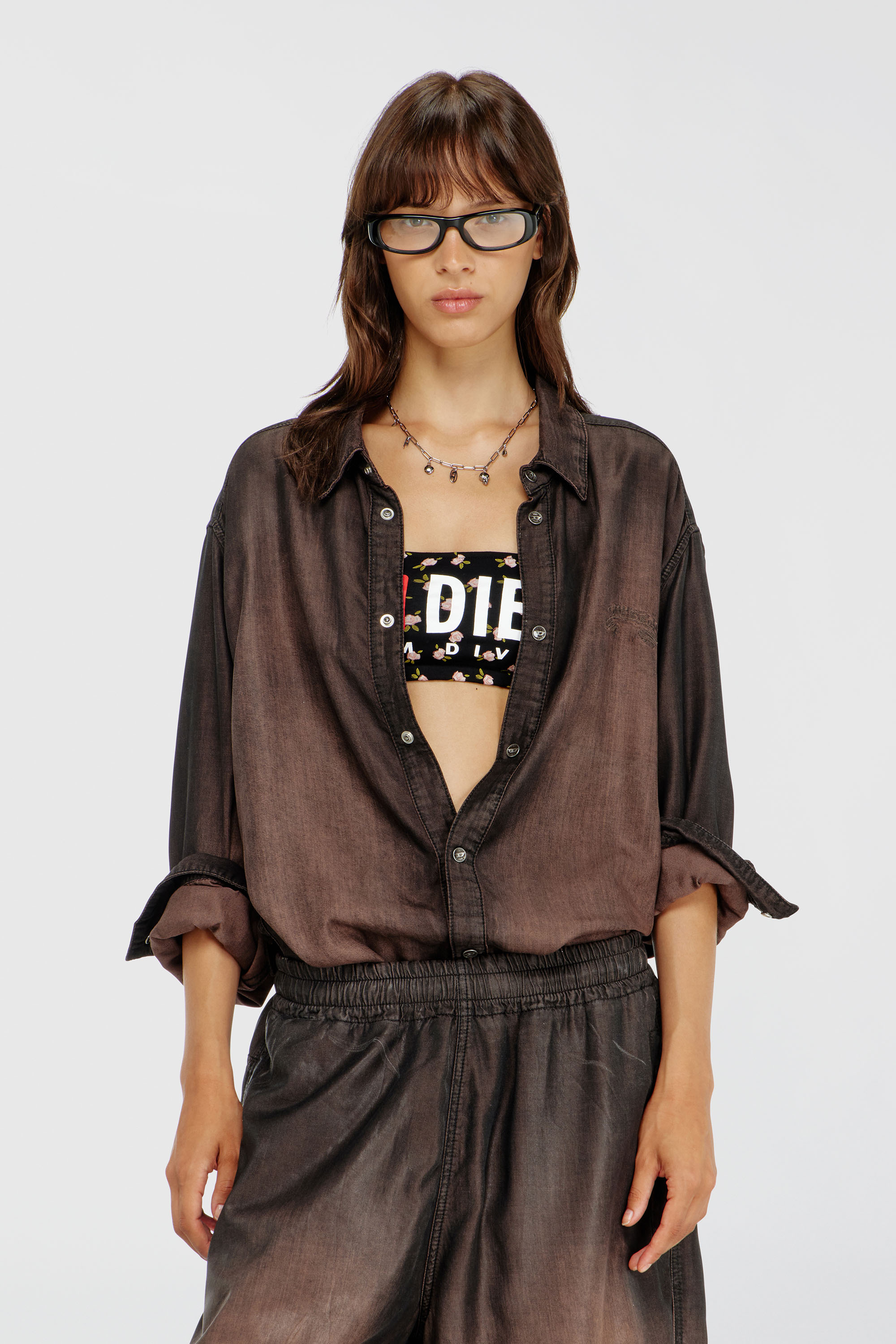 Diesel - MELANIE-C-D-CORE, Reggiseno a fascia in cotone con stampa floreale all-over Donna in Nero - 5