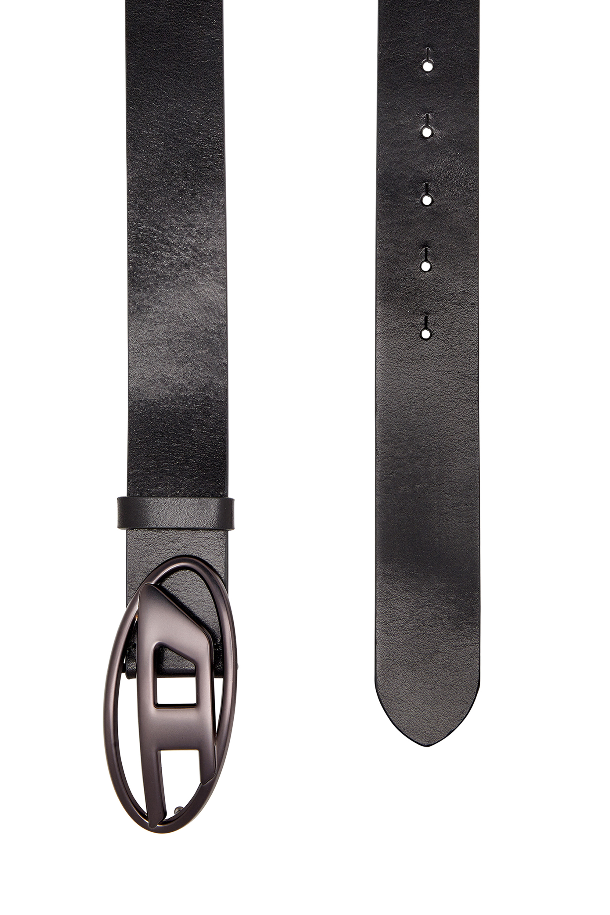 Diesel - B-1DR, Ceinture en cuir avec boucle Oval D métallisée Mixte in Noir - 2