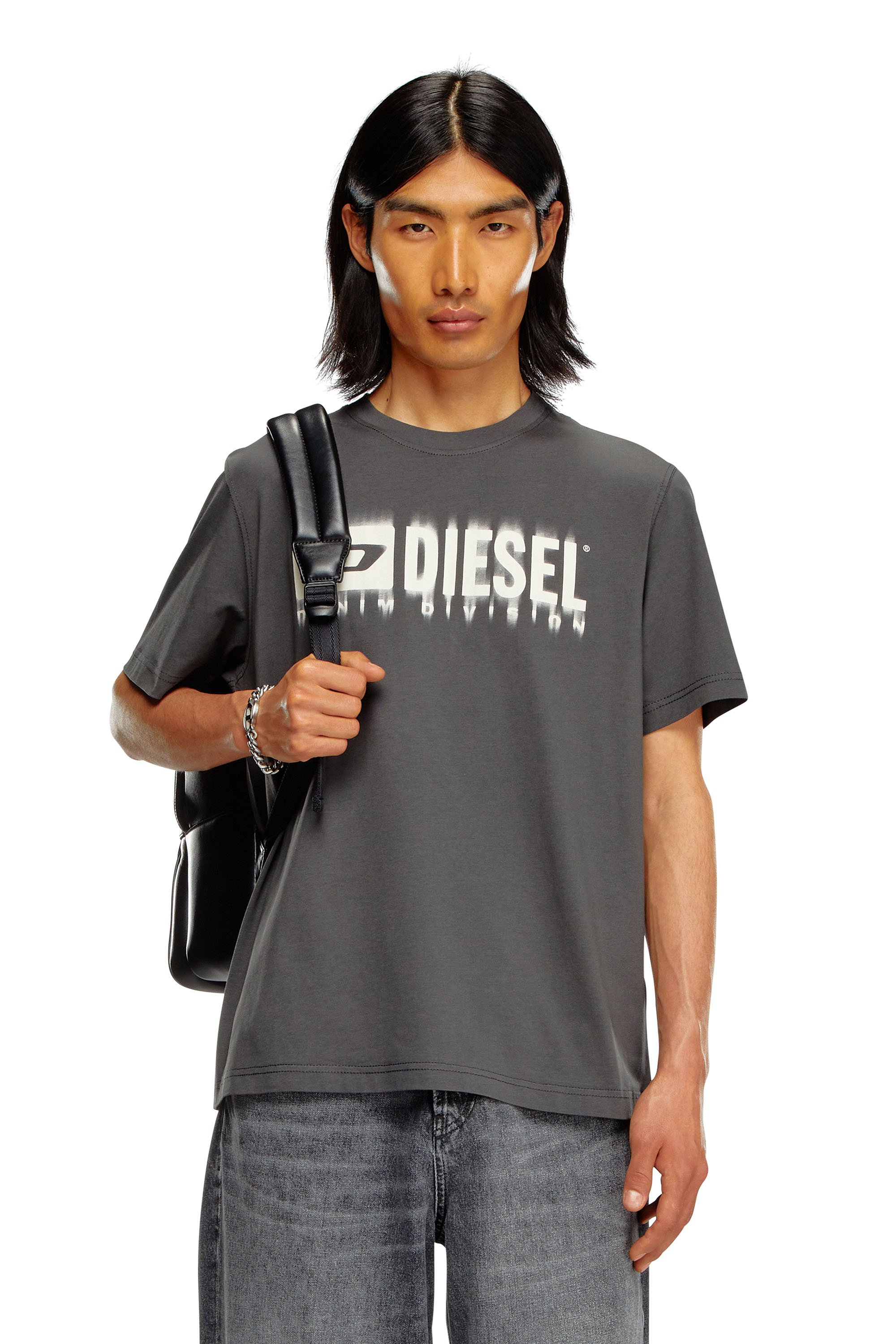 Diesel - T-ADJUST-Q7, Man T-shirt with blurry Diesel logo in Grey - Image 1