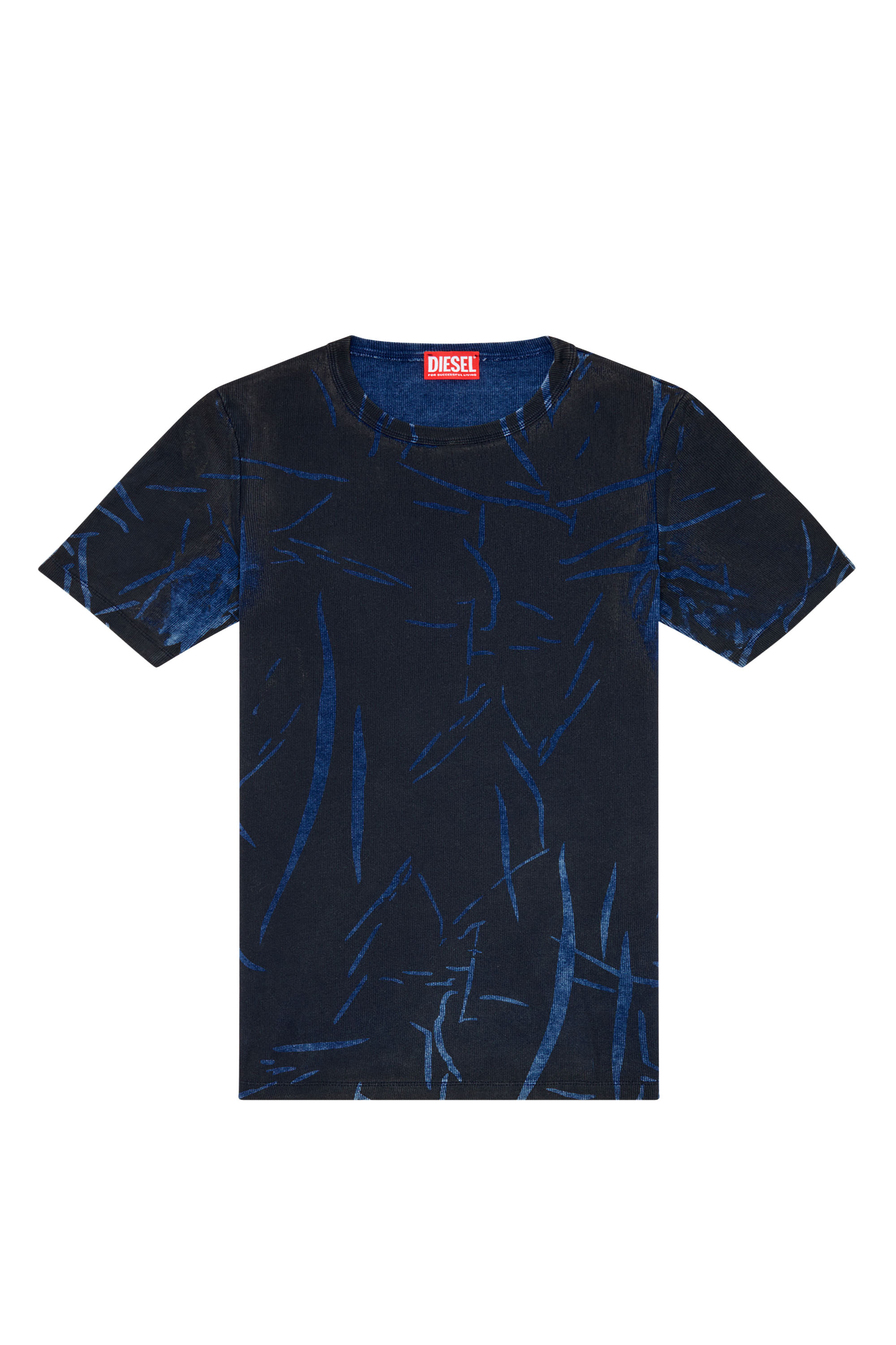 Diesel - DTO-D-RIBBER, Man T-shirt with crease-effect print in Blue - Image 6
