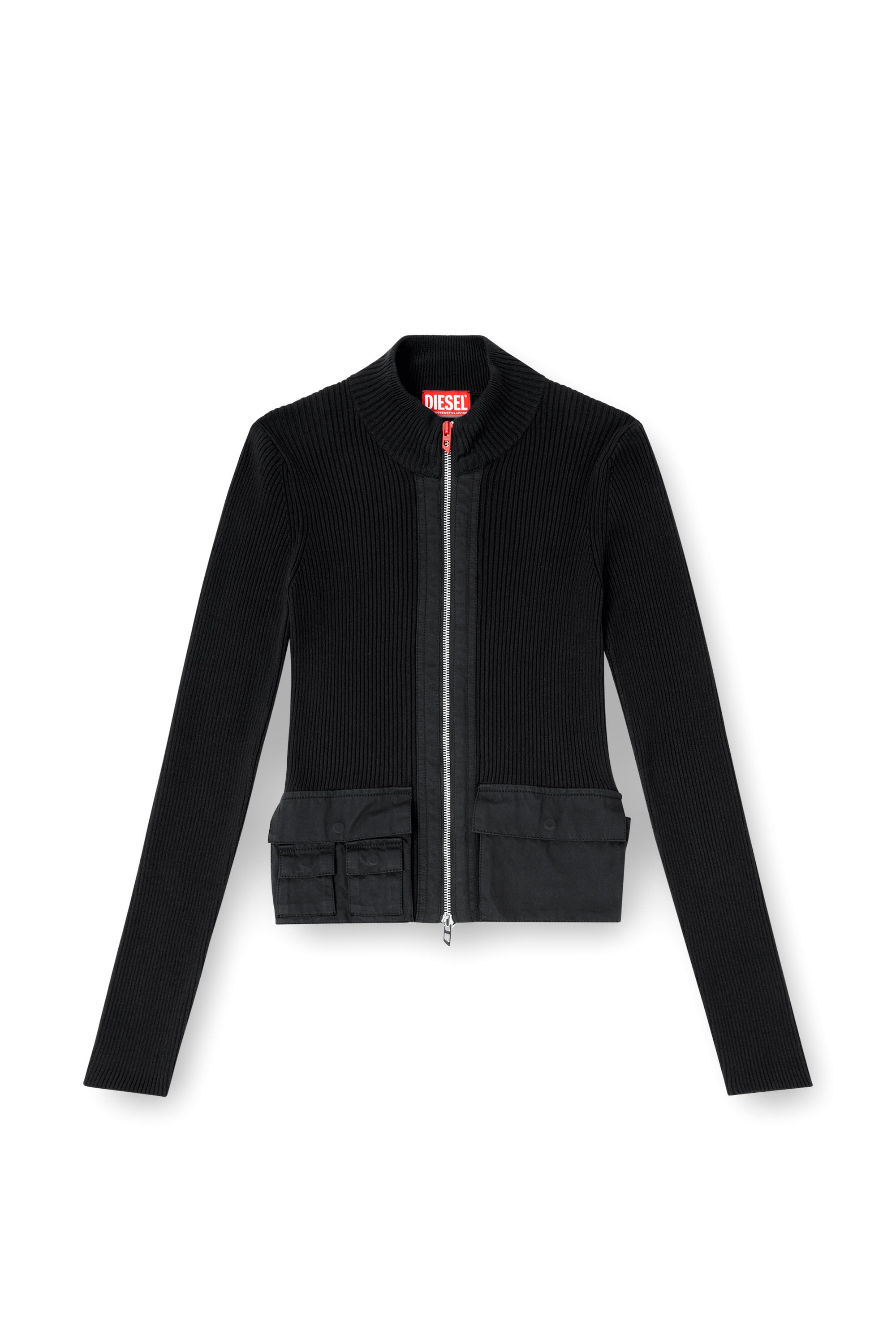 Diesel - M-MELISSA, Cardigan a costine con tasche cargo Donna in Nero - 3