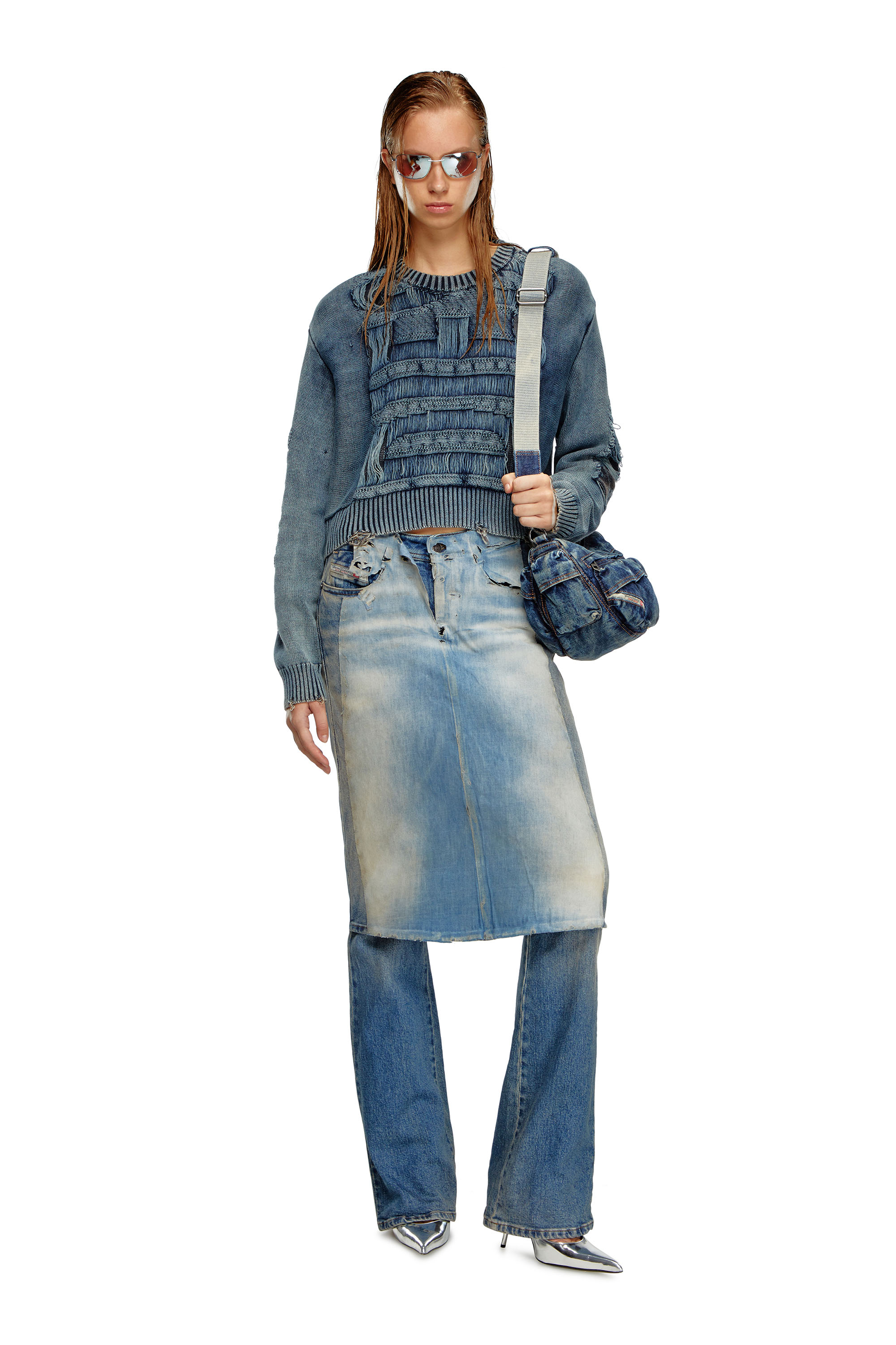 Diesel - M-ROTTA, Woman Destroyed jumper with floating yarn logo in Blue - Image 2